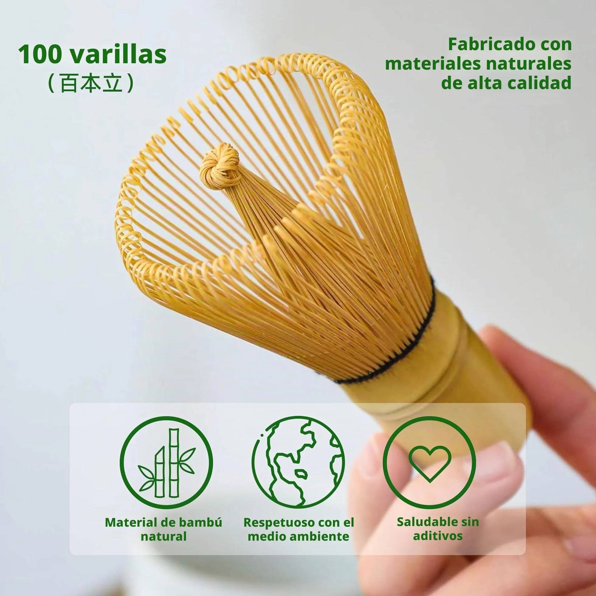 TEANAGOO 4 Piezas Kit de Té Matcha, Batidor Chasen de Bambú 100, Pala Chashaku, Cuchara de Té, Porta Batidor