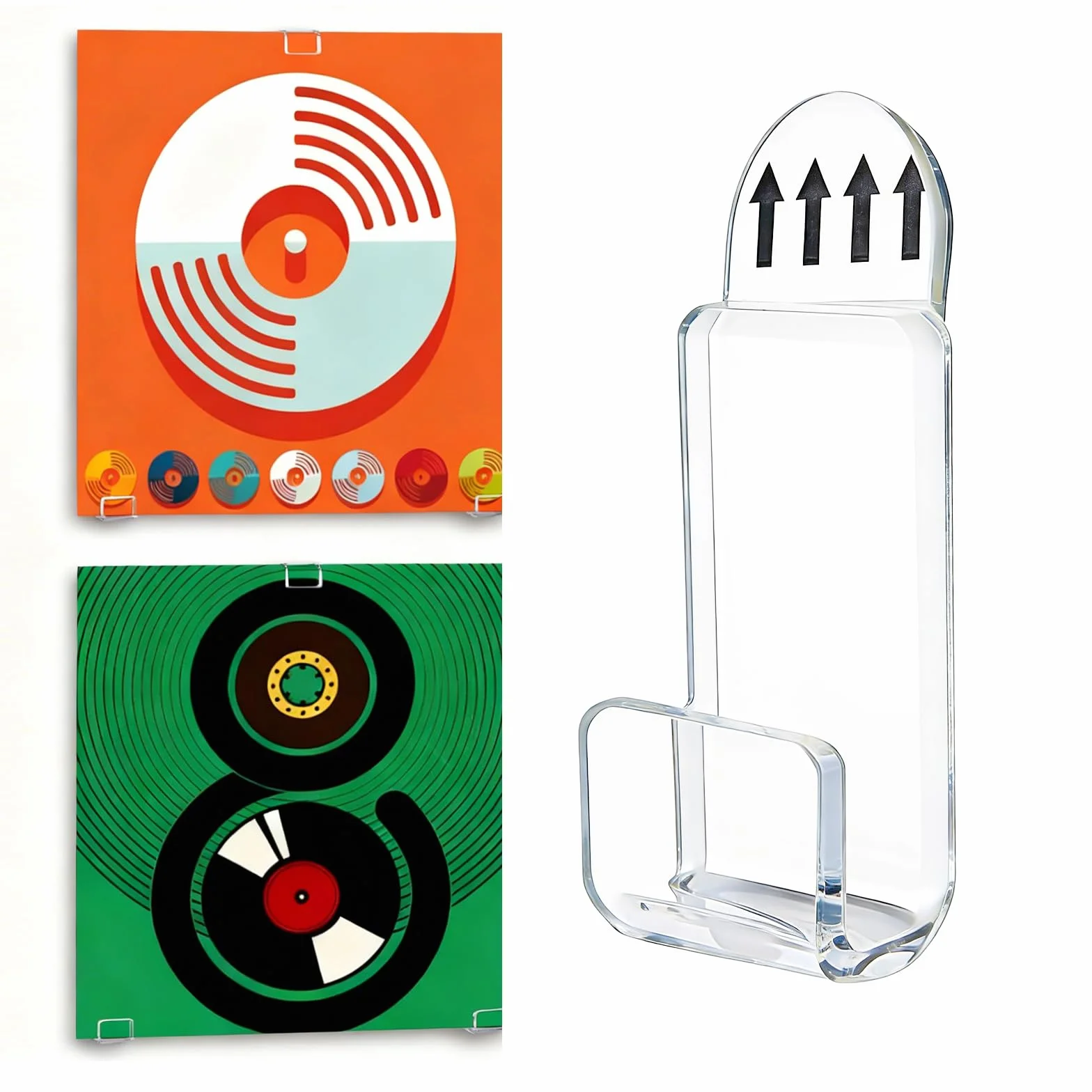 Kalami Estante de exhibición de discos de vinilo para montaje en pared con cinta adhesiva, 12 juegos, 36 piezas de acrílico transparente para álbum de música, sin tornillos, para decoración del hogar,