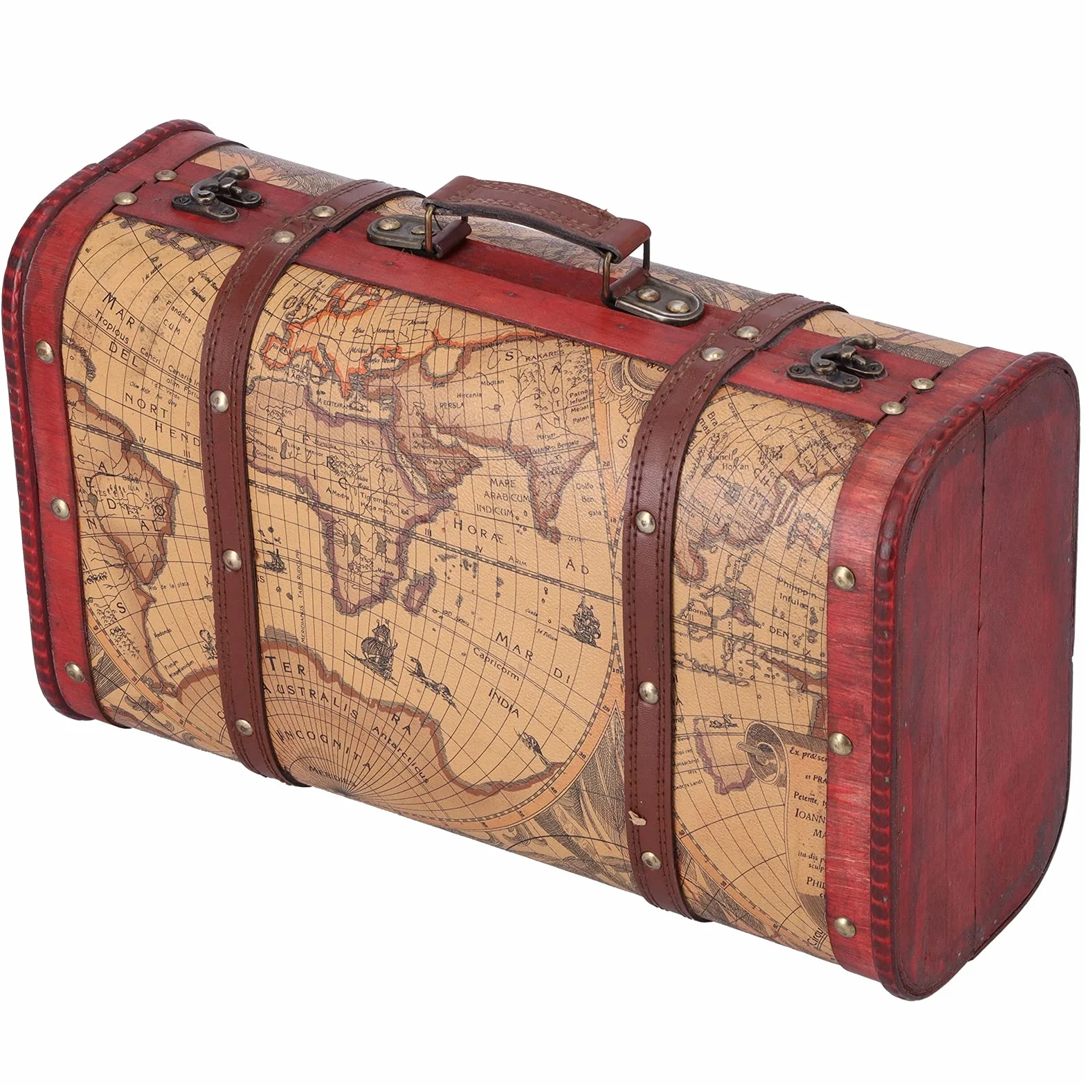 Buachois Vintage Maleta, Caja Organizadora de Joyas, Fotografía Accesorios | 37.5 x 23 x 13.5cm Portátil Madera Compuesta Cofre con Diseño de Mapa, Objeto de Colección Decoración Artículo Organizadora