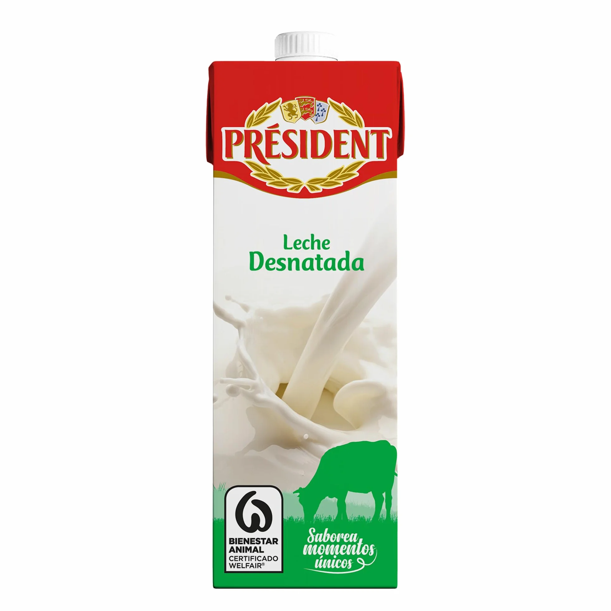 Président Leche Desnatada Natural de Galicia Pack 6 x 1 L Fuente de Calcio y Proteínas Sin Gluten