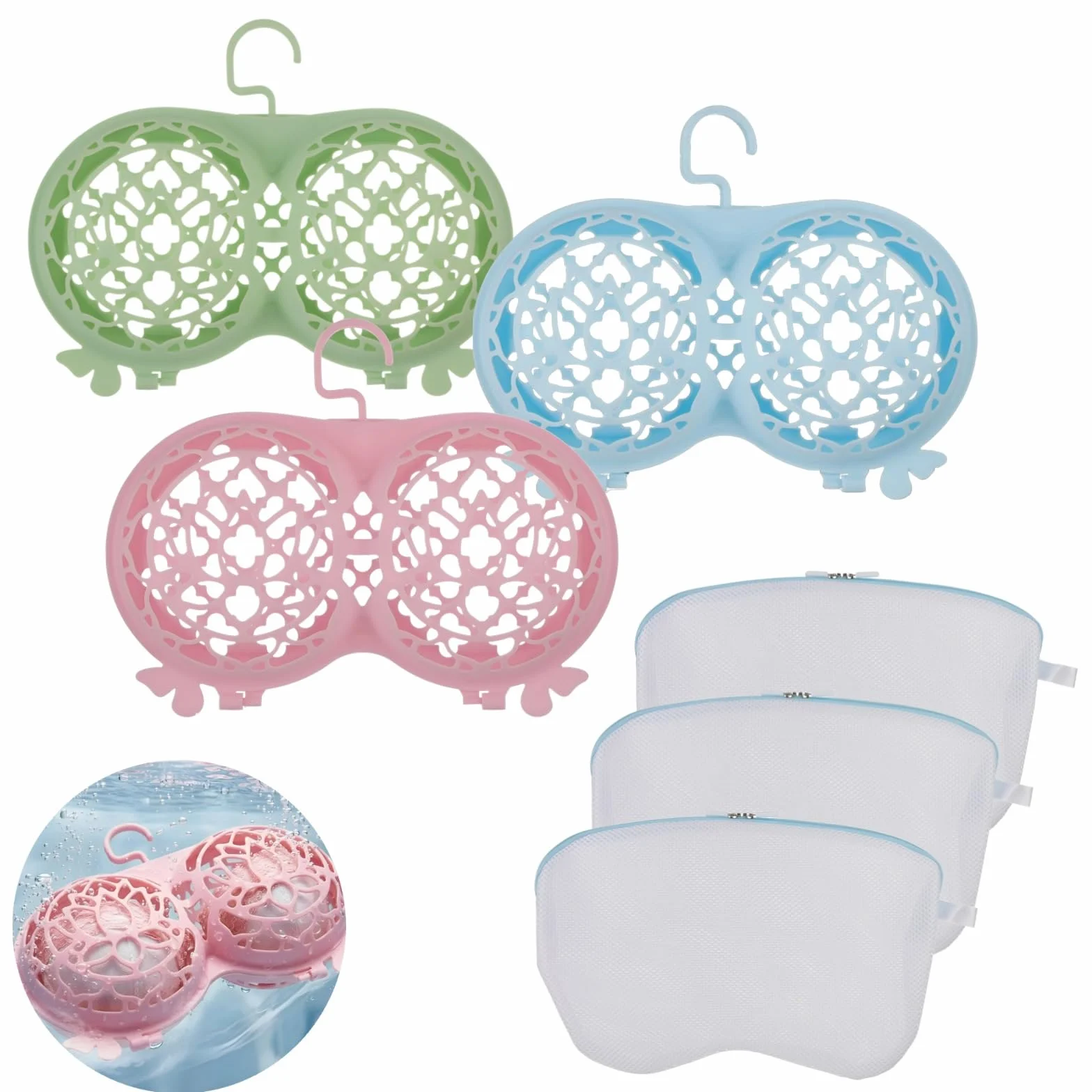 3 bolsas de lavado de brasier para lavandería, bolsas de lavandería de malla con marcos de lavado de lencería de plástico, protectores de brasier para ropa interior, calcetines y ropa delicada, ayudan