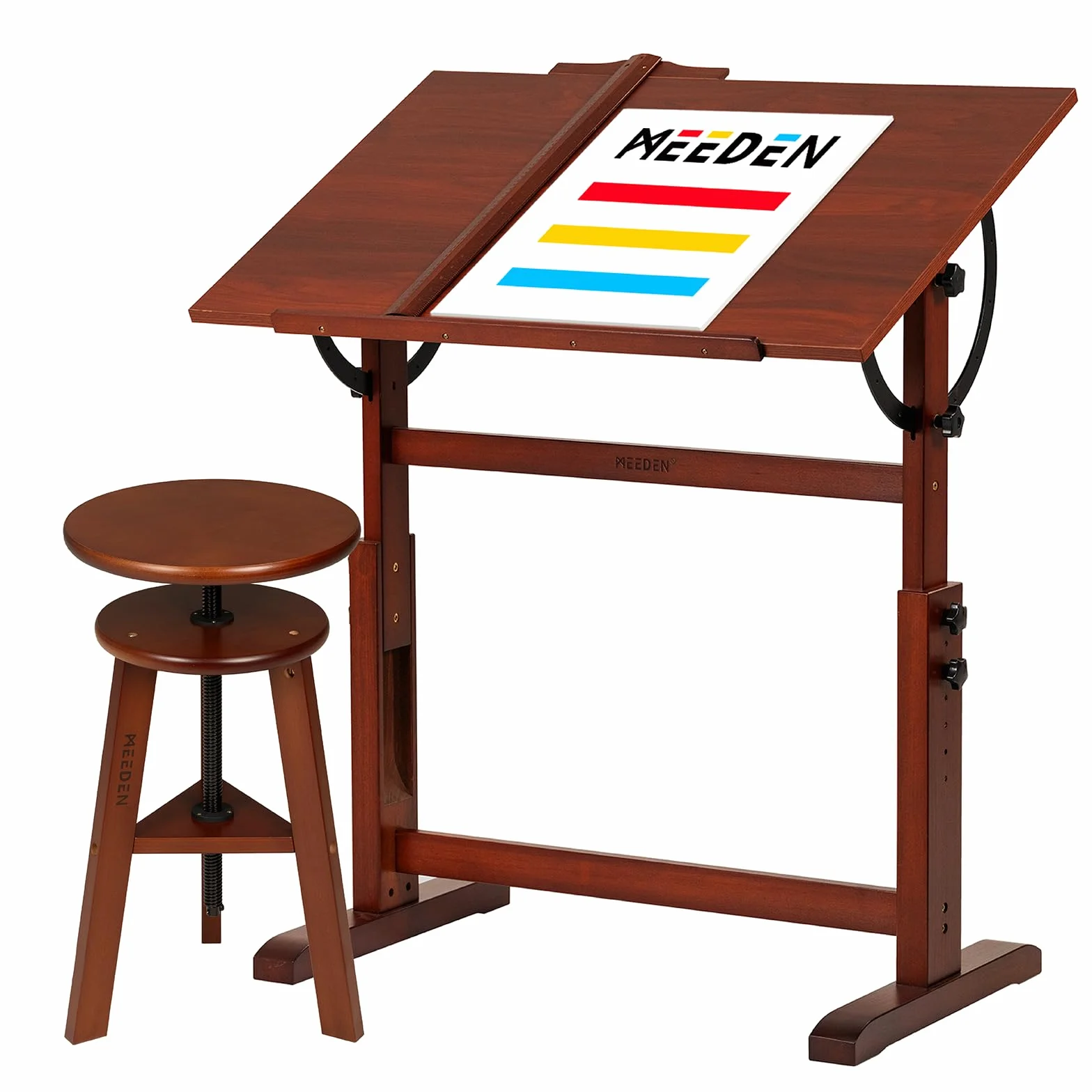 Mesa de Dibujo de Madera Ajustable 90 x 60 cm con Taburete para Artistas