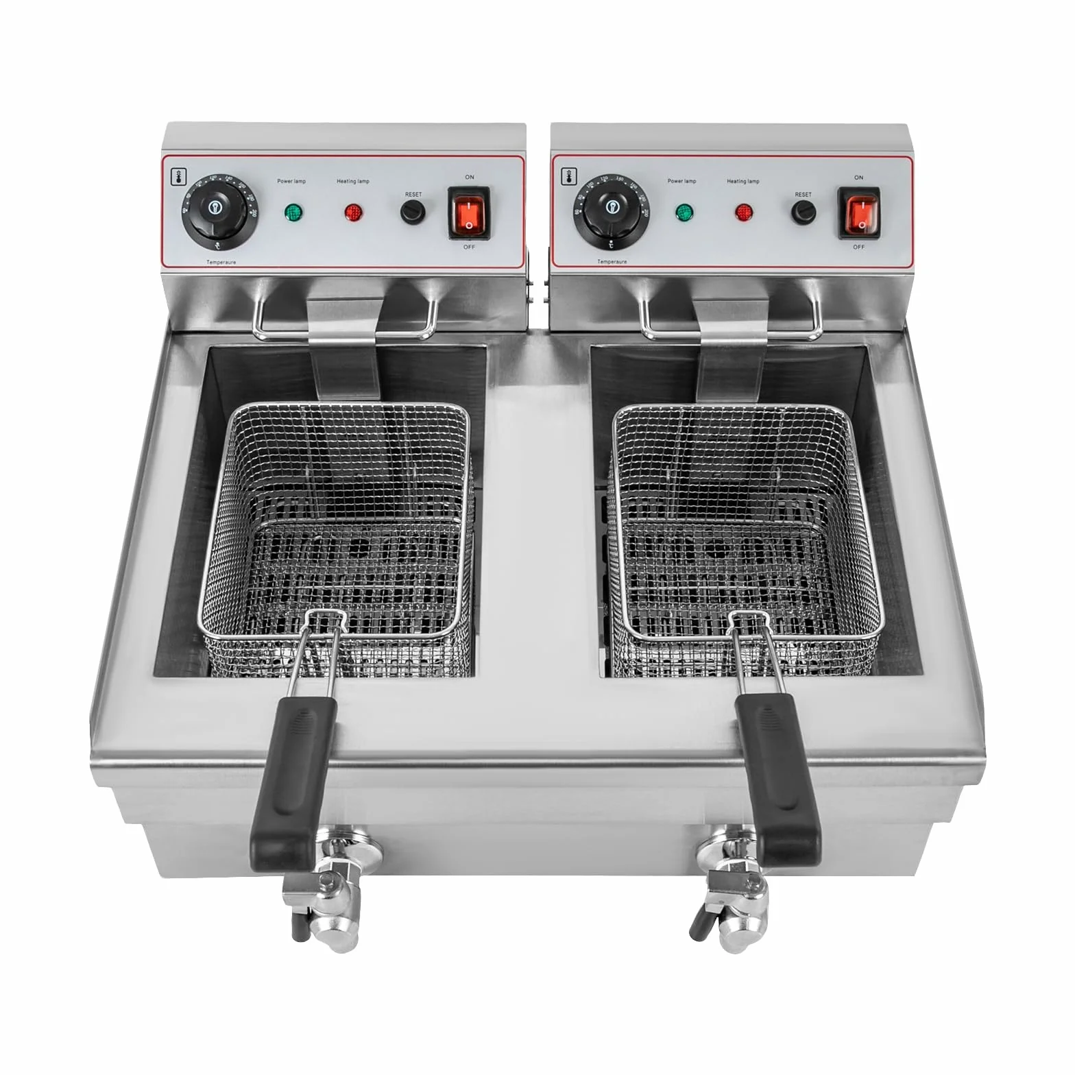Sartén eléctrica comercial, plateada, freidora de aceite eléctrica, con 2 cestas, temperatura ajustable 60-200 °C, para restaurantes, aperitivos, fiestas 57