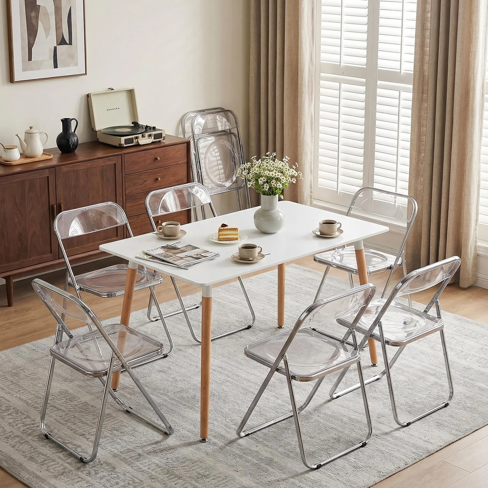 EGGREE Juego de 6 Sillas Plegables Transparentes con Capacidad de Carga de 150 kg, Sillas de Comedor Modernas Portátiles de Plástico Transparente para Salón, Oficina y Terraza