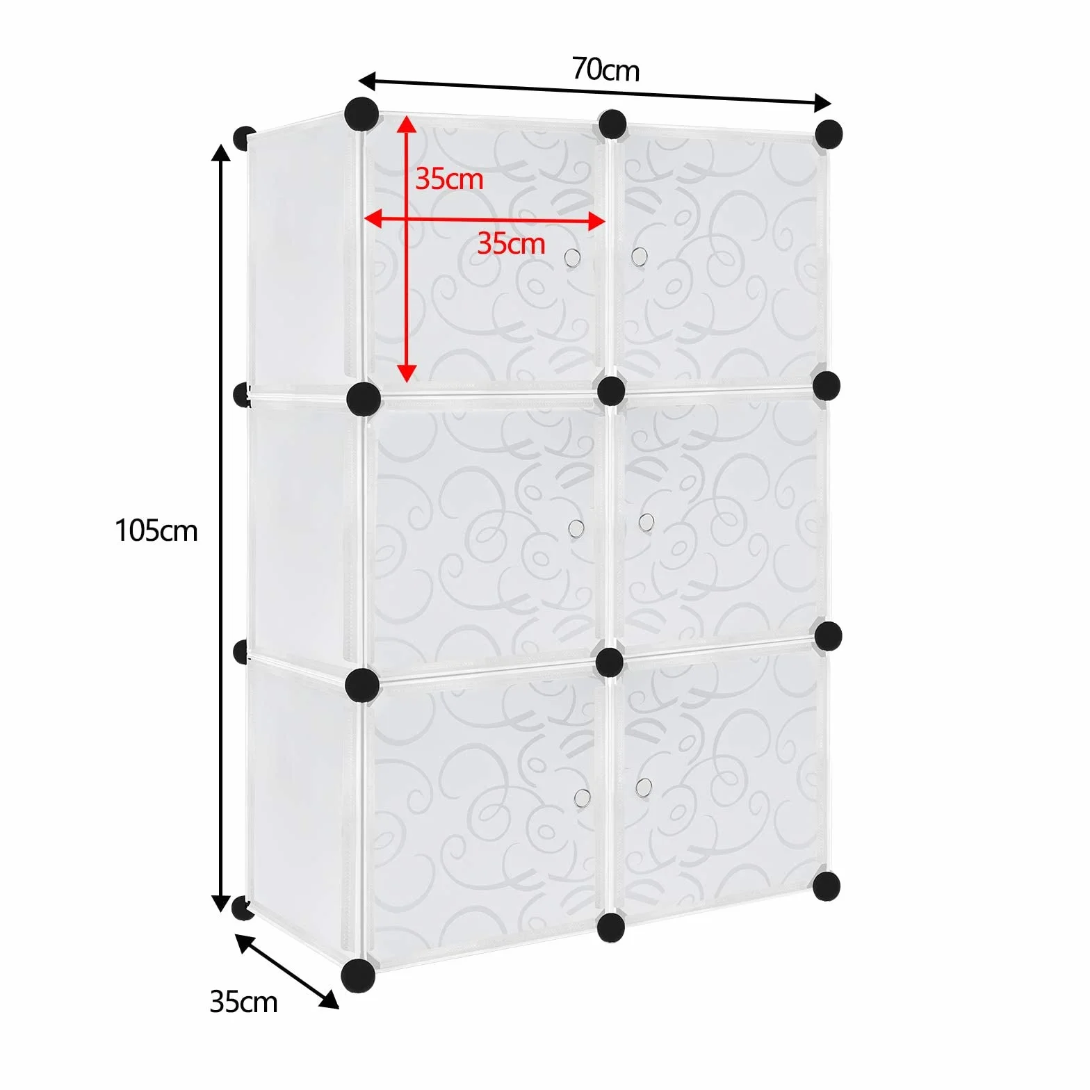 YUENFONG Sistema de estanterías para armario de 6 cubos PP, con puertas, para libros, ropa, juguetes, blanco