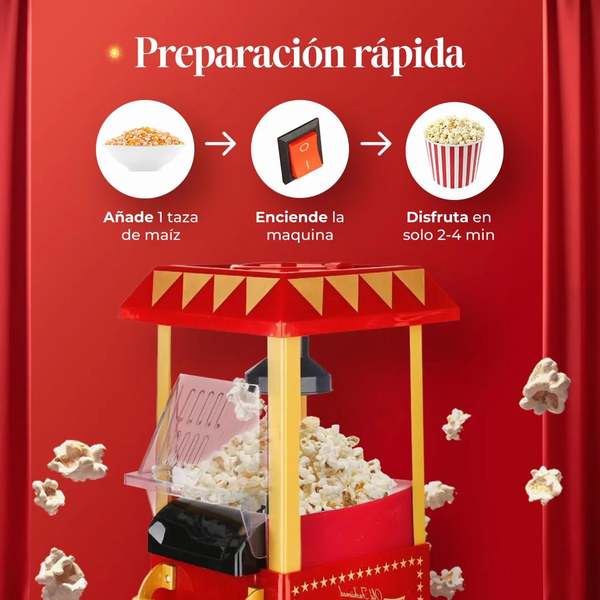 NK Palomitero Retro Máquina de Palomitas de Maíz Eléctrica 1200W Aire Caliente