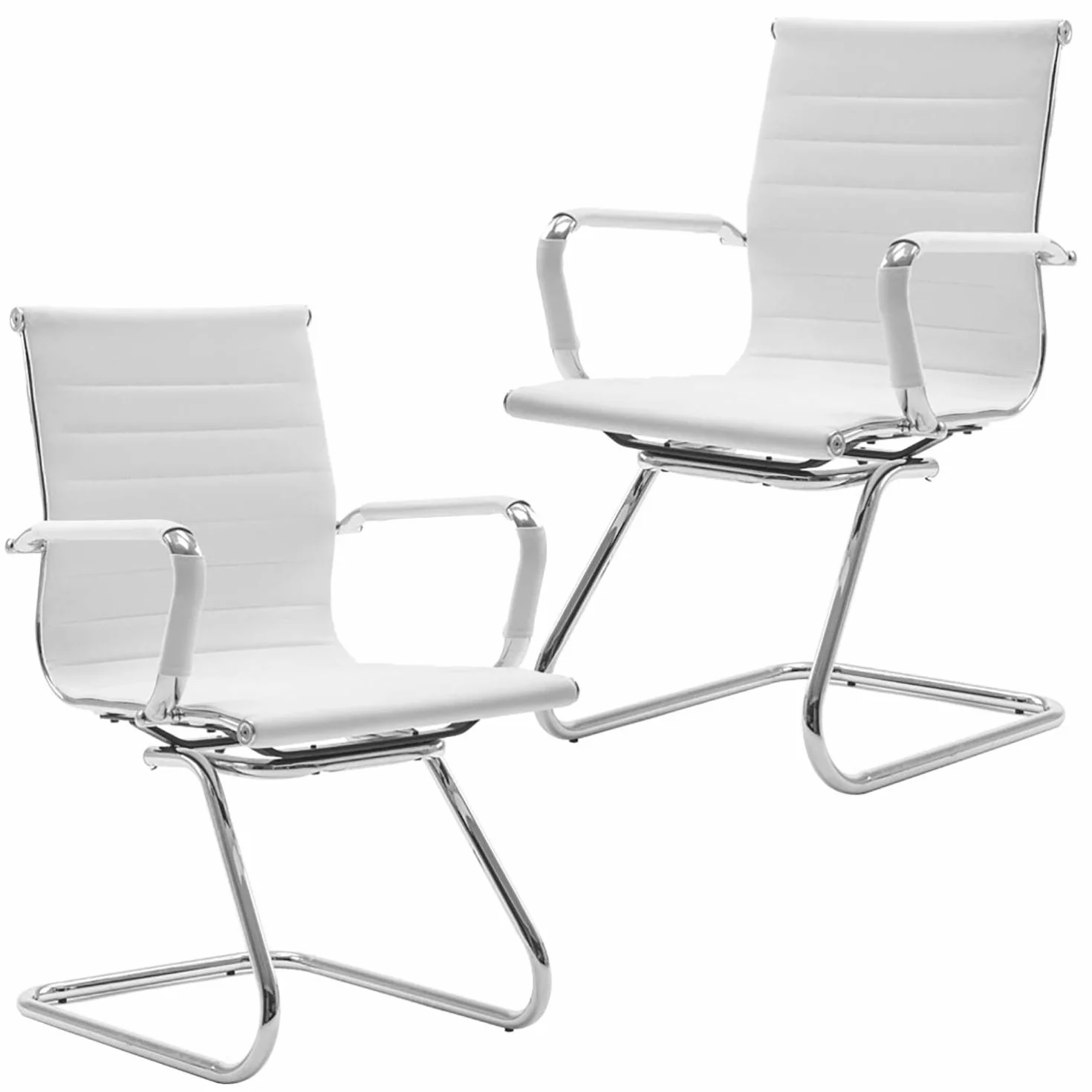 Silla de Oficina de Piel Sintética Wahson, Sillas de Recepción con Apoyabrazos Cromados, Juego de 2 Blanco