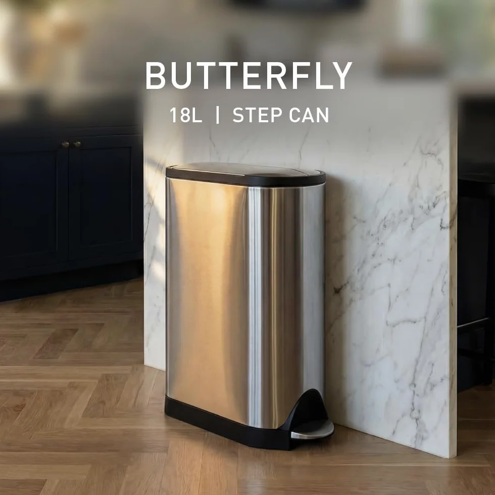 simplehuman CW2058 cubo mariposa con pedal, acero inoxidable cepillado, 18 L