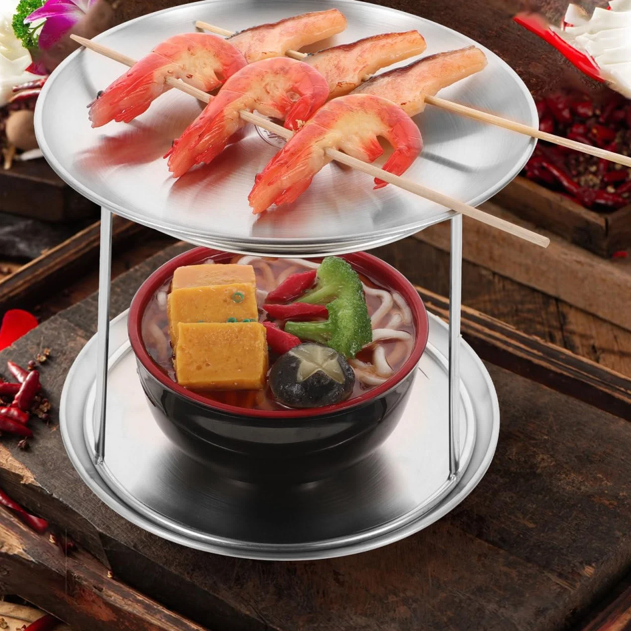 Cabilock 1 Conjunto De Mariscos De 2 Niveles Bandeja De Mariscos De Aluminio Bandeja De Ostras Bandeja De Mariscos Redonda De Postre Plato De
