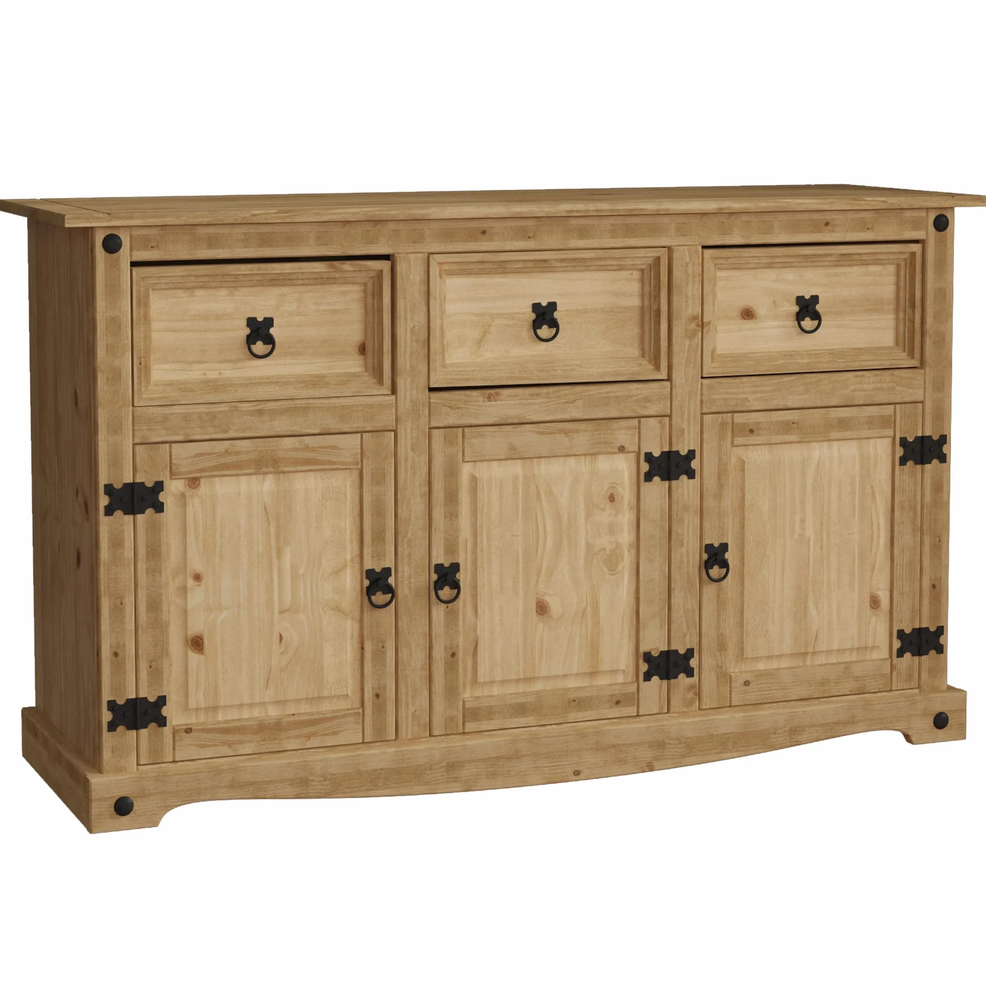 Vida Designs Corona - Aparador con 3 puertas y 3 cajones, madera de pino maciza, para salón, comedor, dormitorio