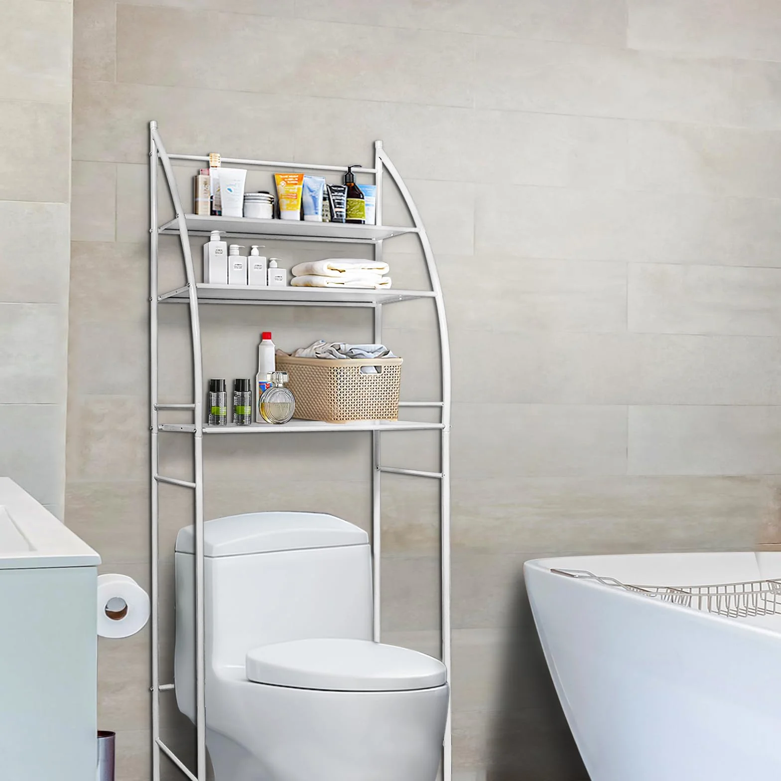 Estantería sobre Inodoro de Metal 3 baldas para Baño Organizador Vertical Compacto