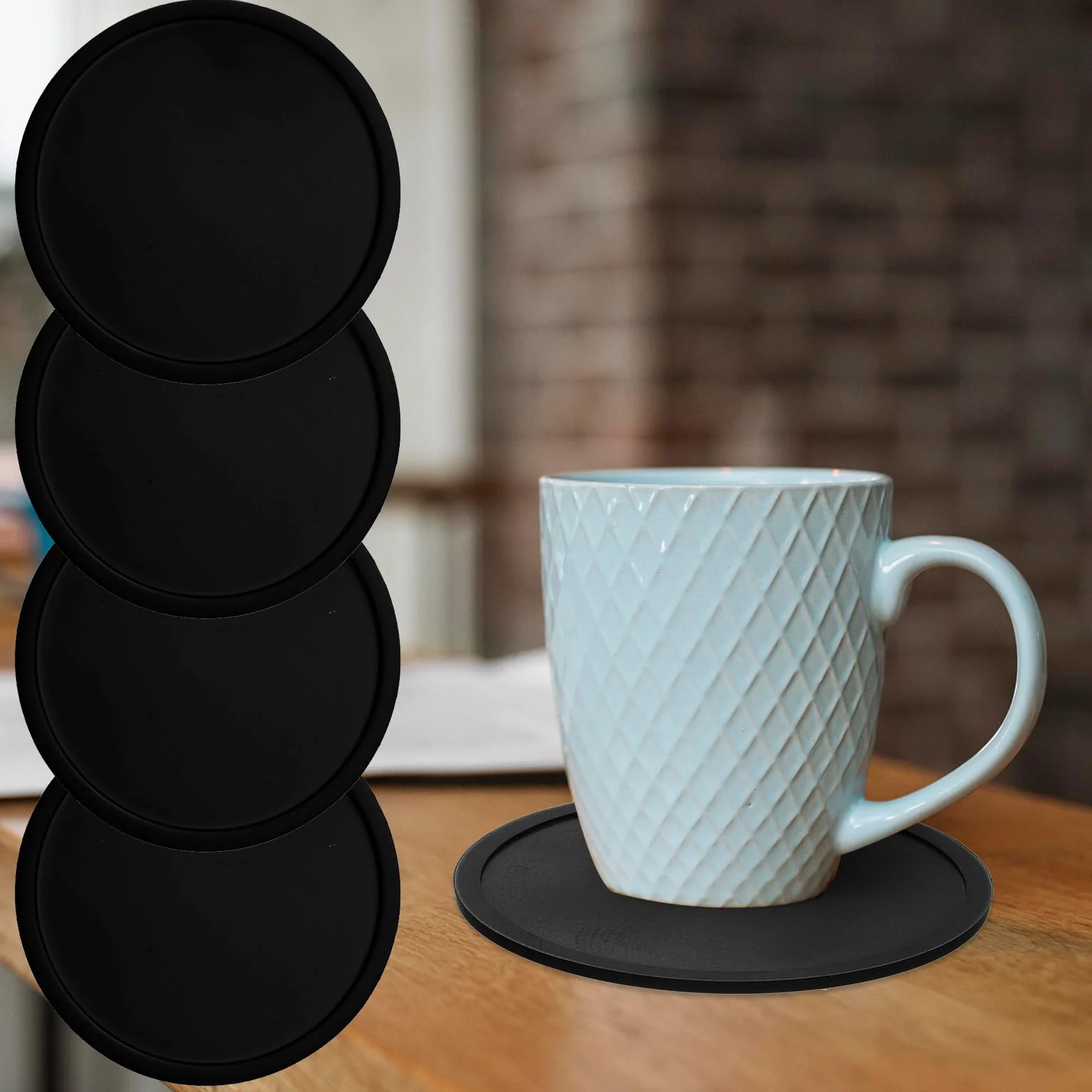 4 posavasos de silicona para bebidas, posavasos redondos antideslizantes para mesa de oficina, escritorio, cocina, bar, muebles, alfombrilla de cojín de goma para protección de bebidas, café, té