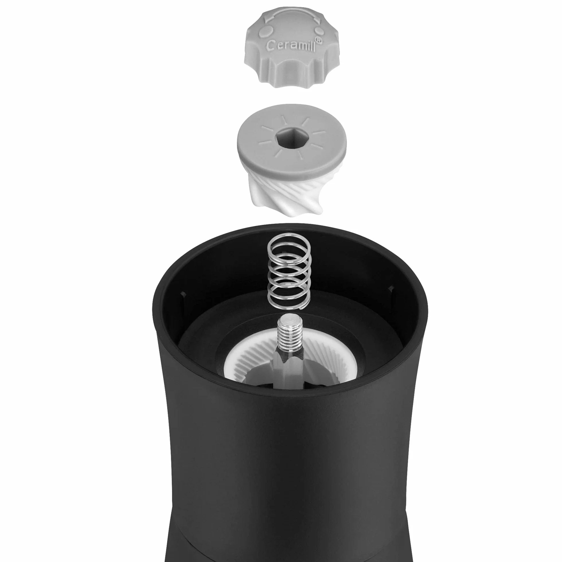WMF Trend - Molinillo Cerámio de Especias 14cm, Apto para lavavajillas, Cristal, Tapa Color Negro