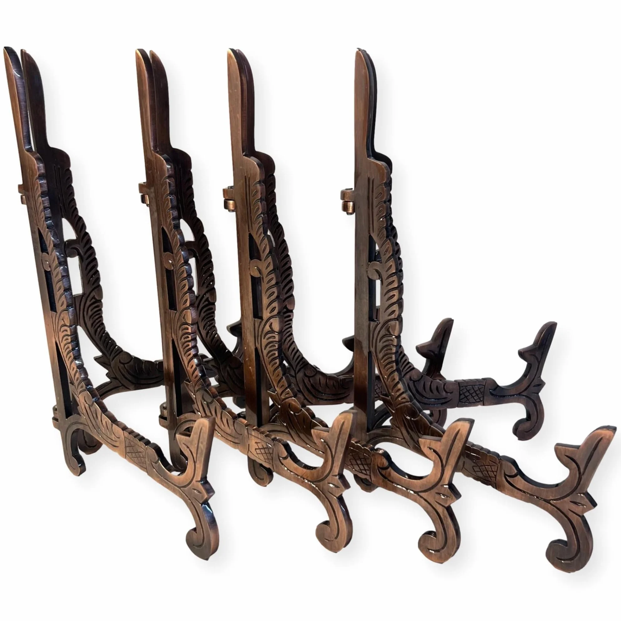 Thorness Juego de 4 caballetes de metal grandes de 10 pulgadas, acabado de cobre antiguo, soporte para platos, soporte de exhibición, soportes de marco de metal para fotos, platos decorativos, 25 cm