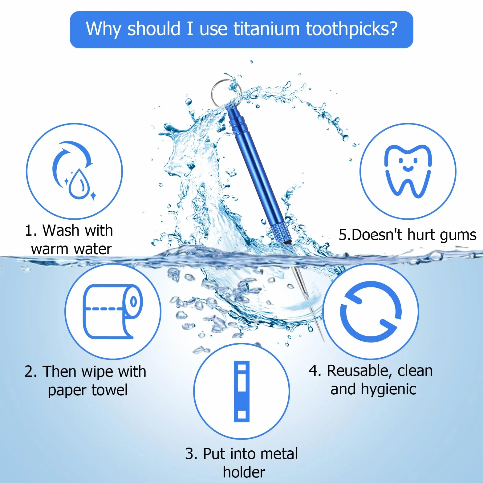Palillos De Dientes Metal Reutilizables 5 Piezas Portátil Protector para Picnics Acampadas
