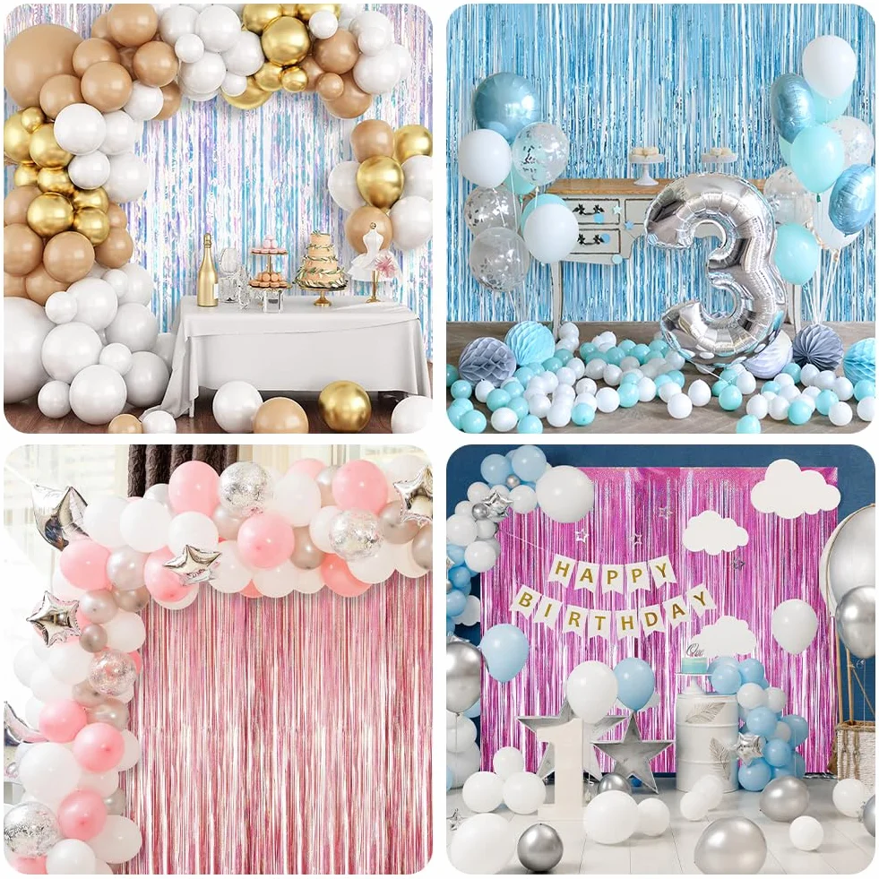 Cortina Fiesta 2PCS Cortinas de Papel de Aluminio con Borlas, Espumillón, Decoración de Cumpleaños y Navidad (2M Azul Claro)