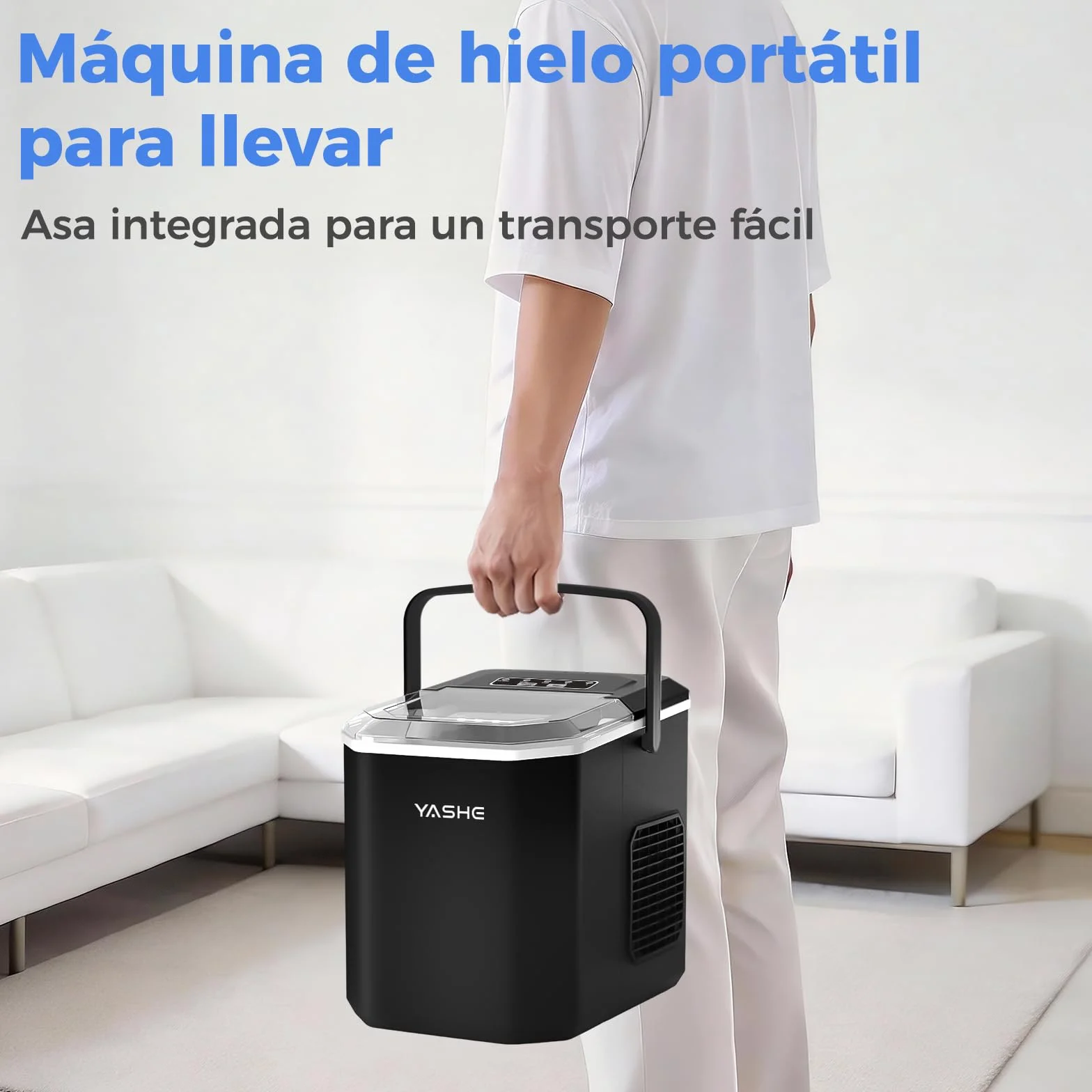 YASHE Máquina de Hielo de Encimera, 12 kg/día, 9 Cubitos en 6 Min, Portátil, Autolimpiante