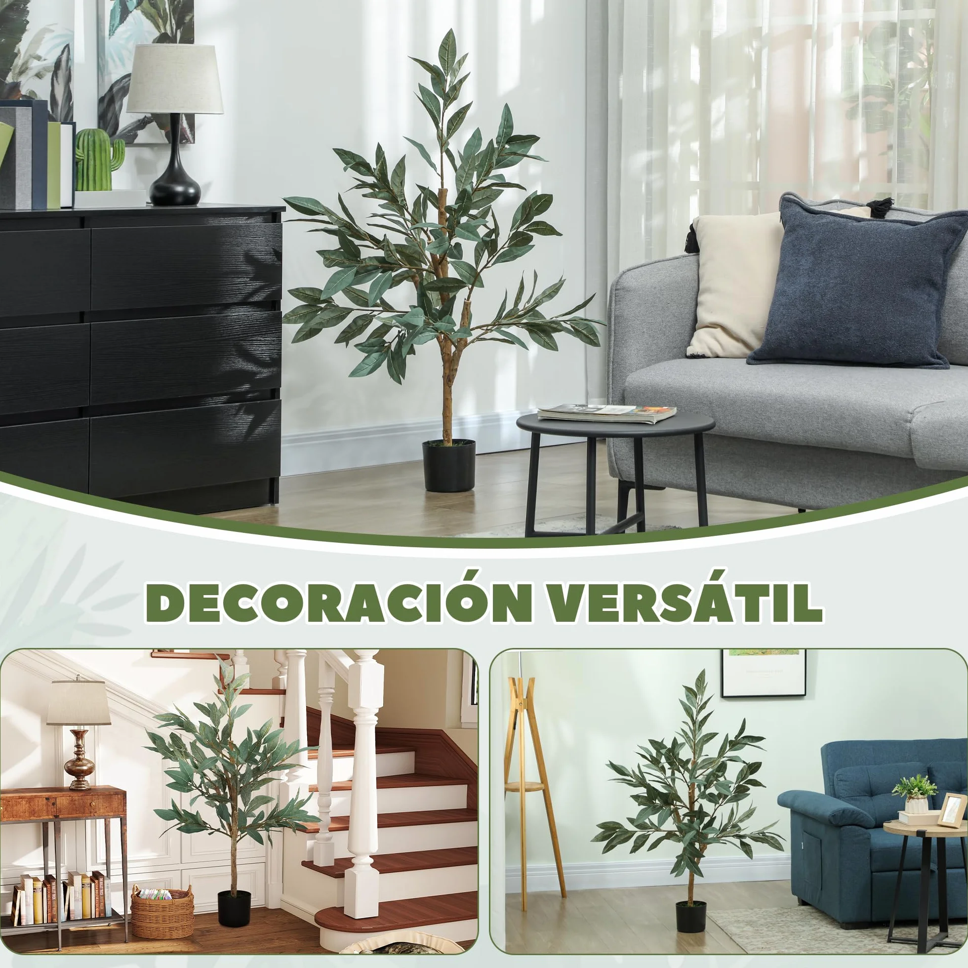 HOMCOM Planta Artificial Decorativa Grande 120 cm Laurel Interior Verde