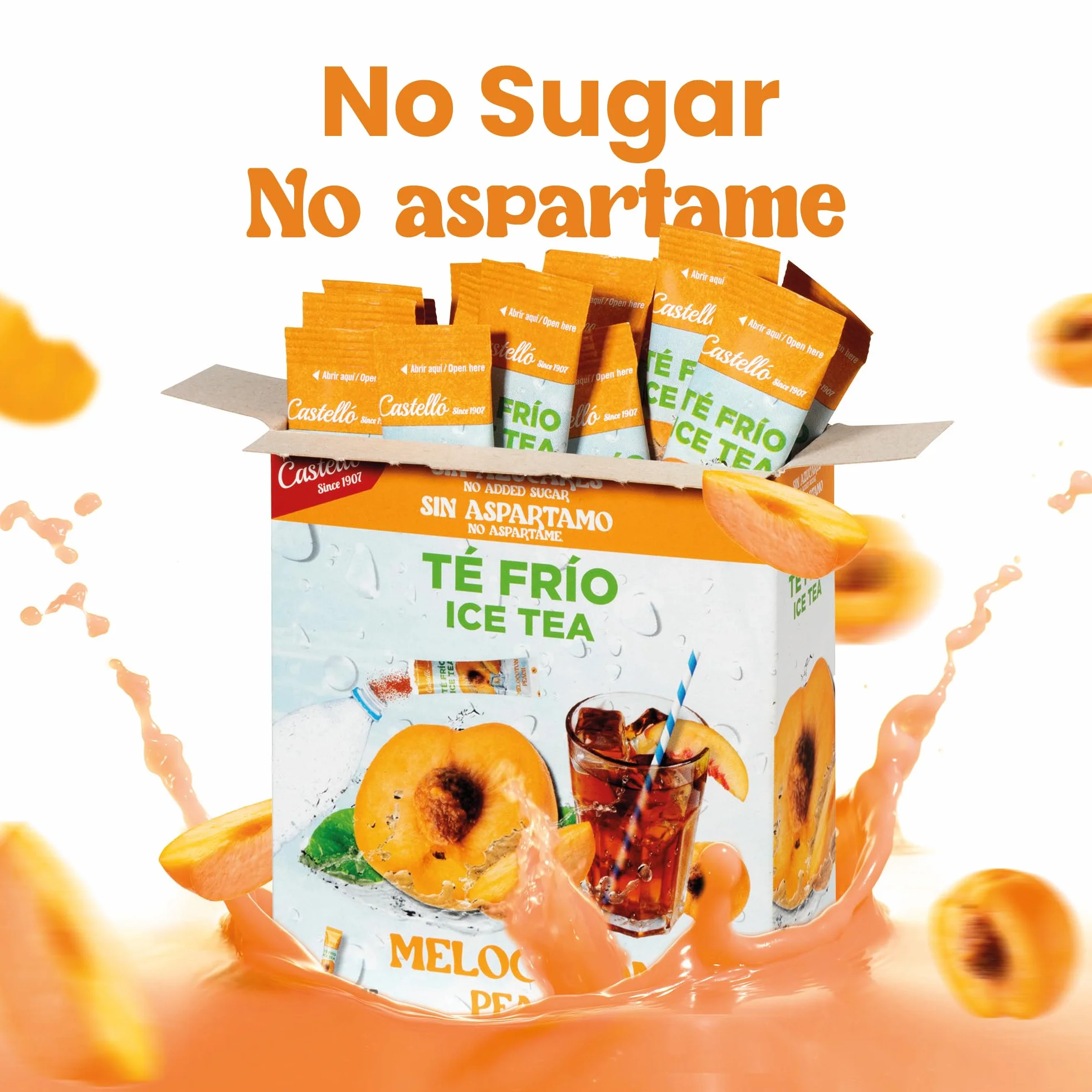 Castello Té Frío Zero Instantáneo Melocotón 12 Sobres 0 Calorías 0 Azúcar
