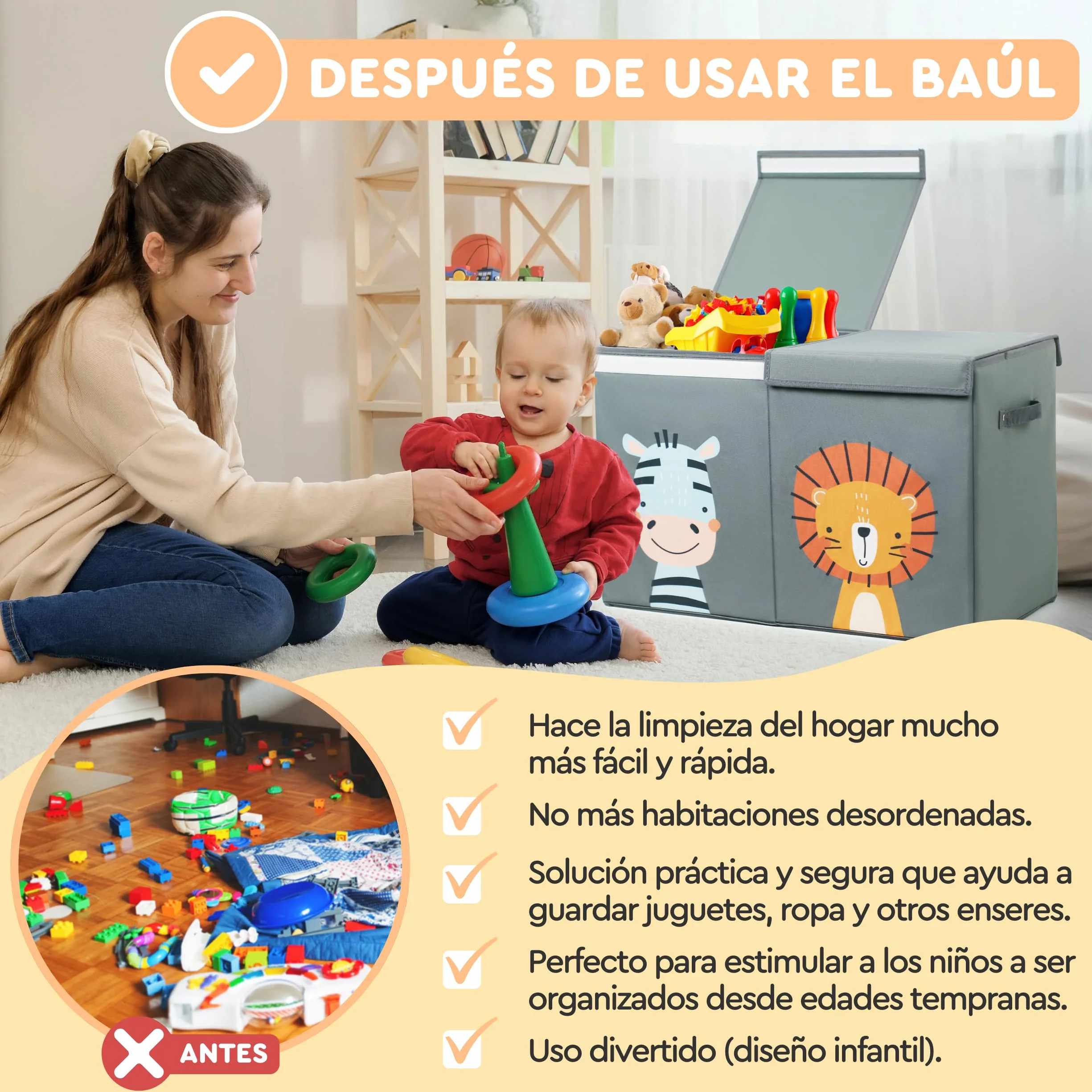Caja de Almacenaje de Juguetes Plegable 78L Tela Oxford Gris