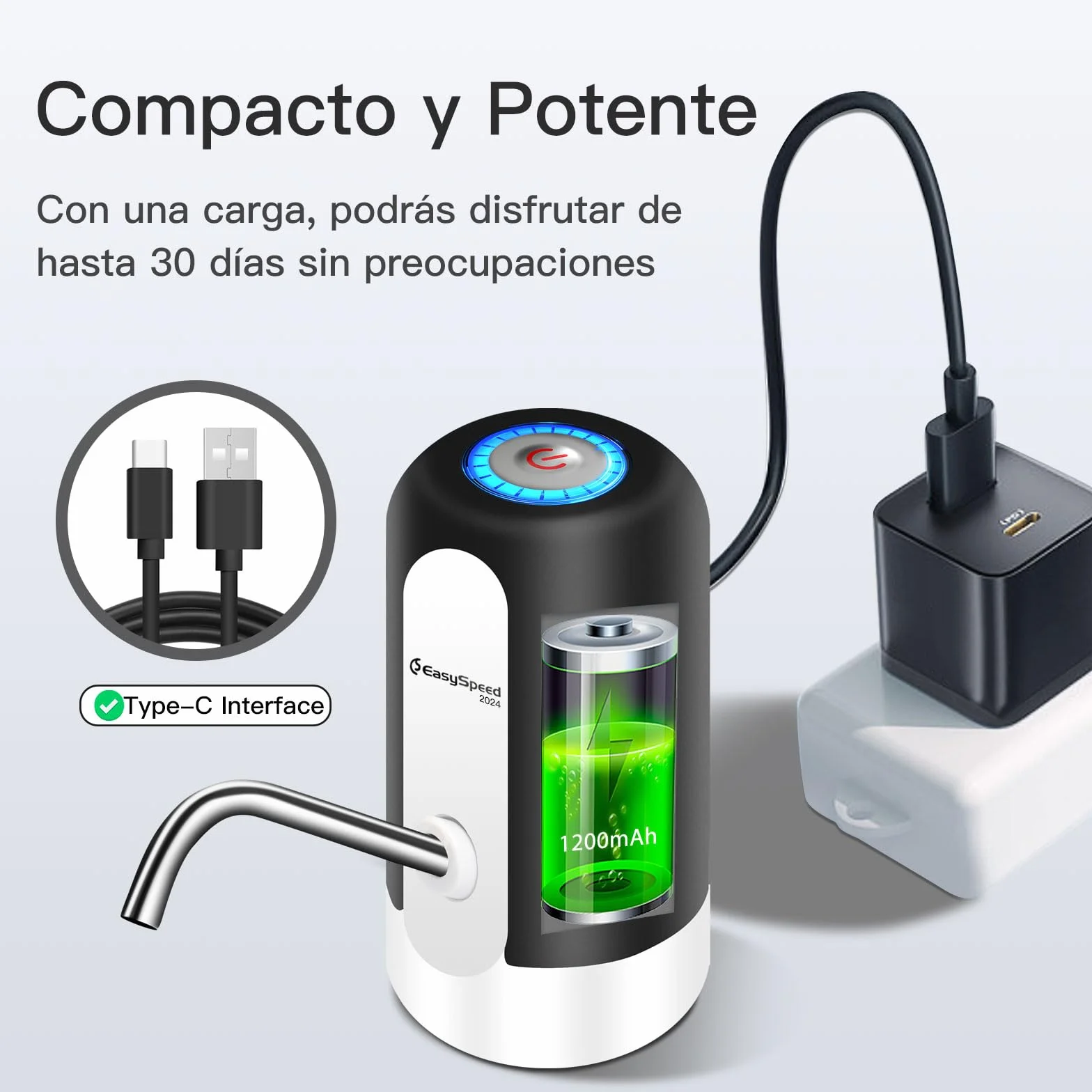 EASYSPEED Dispensador de Agua Fría Automático, 1200 mAh Eléctrico USB Bomba Grifo de Agua, Negro