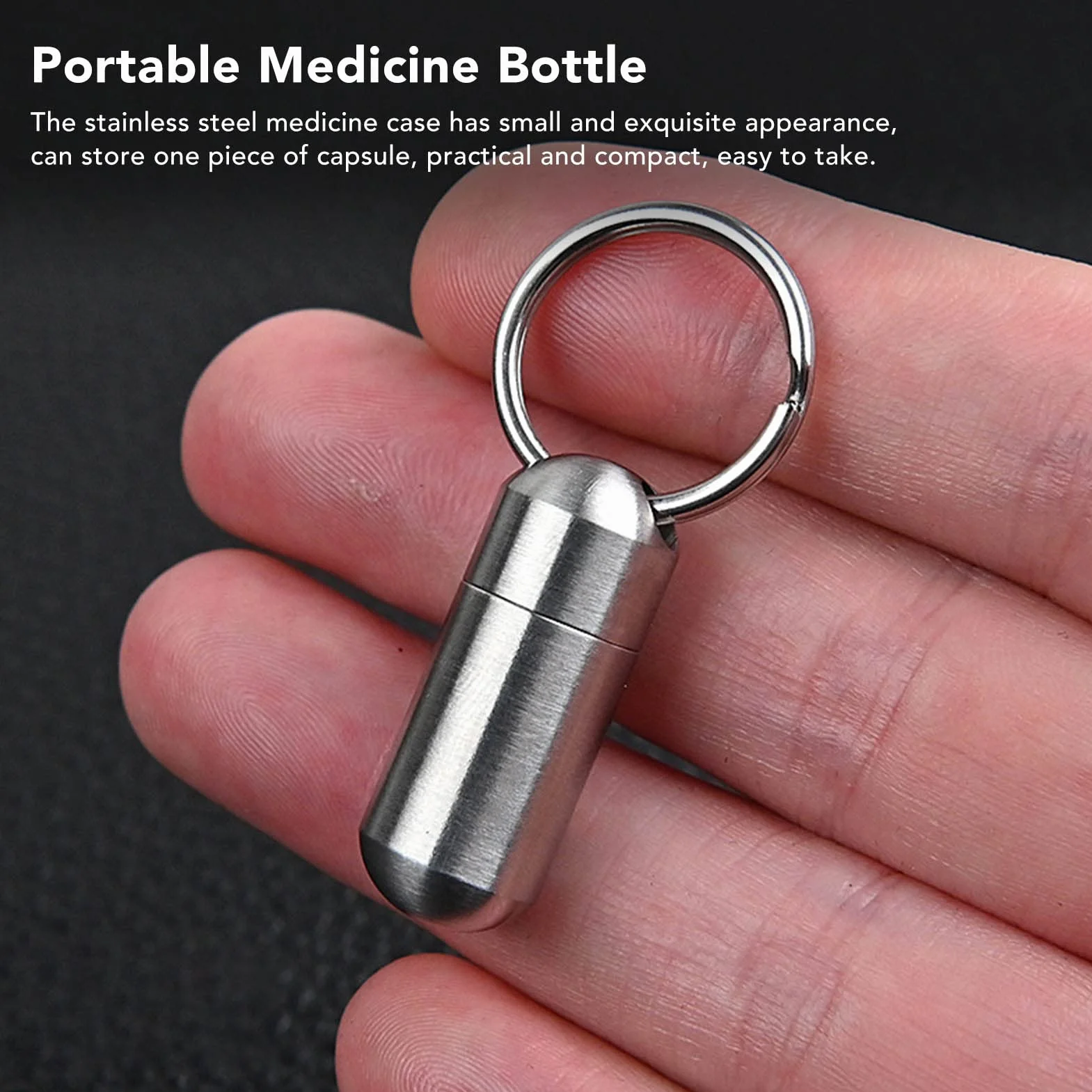 Caja de Pastillas Medicamentos Acero Inoxidable Impermeable con Llavero Portátil