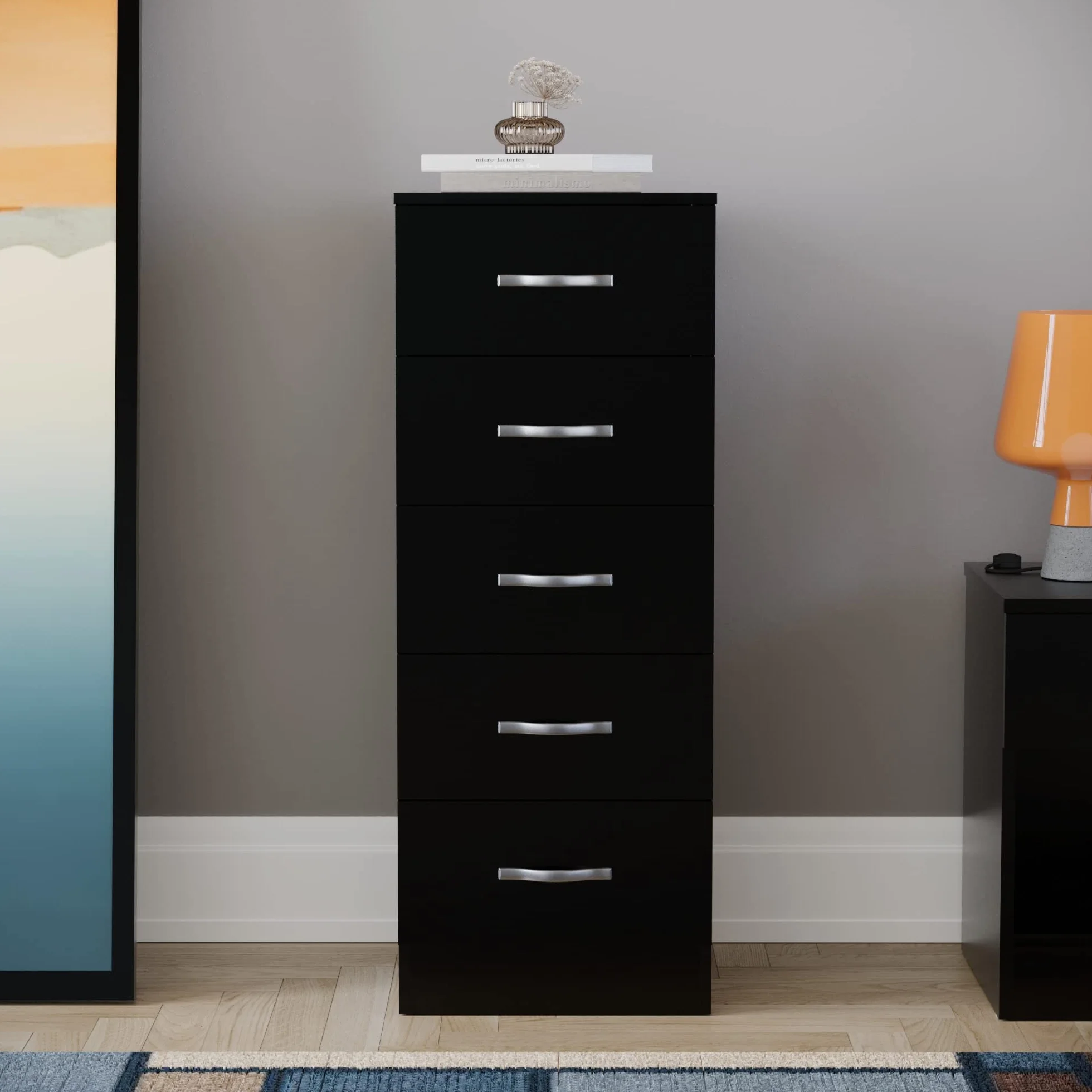 Vida Designs Pecho Cómoda Estrecha, Madera de ingeniería, Black, 36D x 34.5W x 90H centimetres