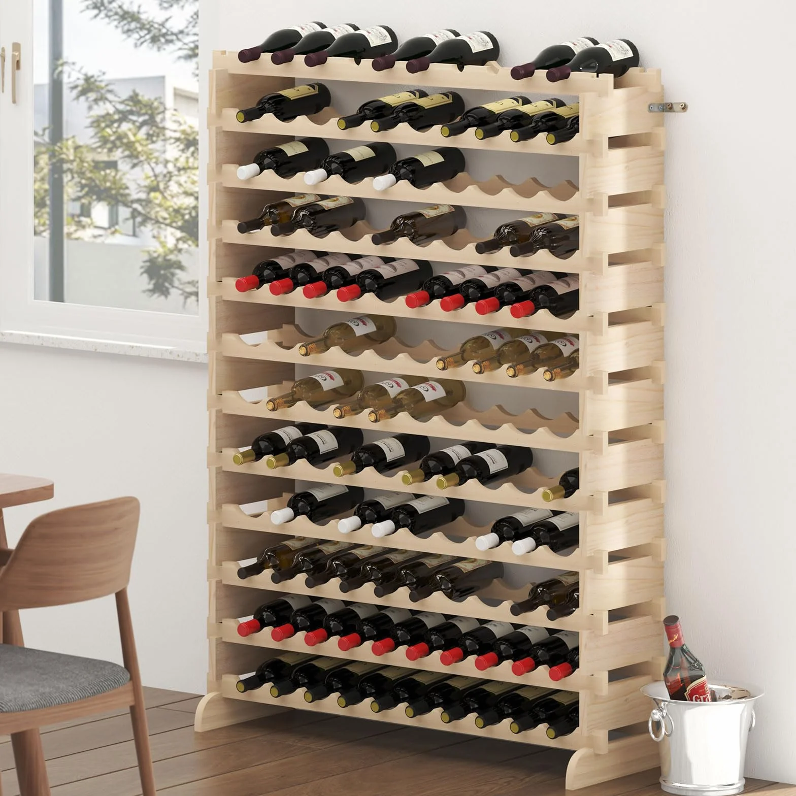 sogesfurniture Botellero de Madera para 120 Botellas de Vino con 12 Niveles, Soporte para Botellero Estante de Vino para Estantería de Presentación de Cocina y Barra