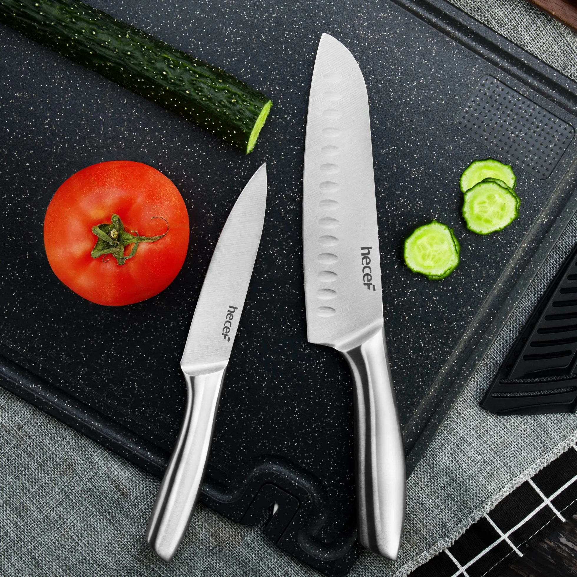 hecef 5 Piezas Juego de Cuchillos con Mango Hueco，Cuchillos de Acero Inoxidable Pulido Avanzado, Juego de Cuchillos de Chef Profesional, Cuchillos de Cocina con Hoja Afilada