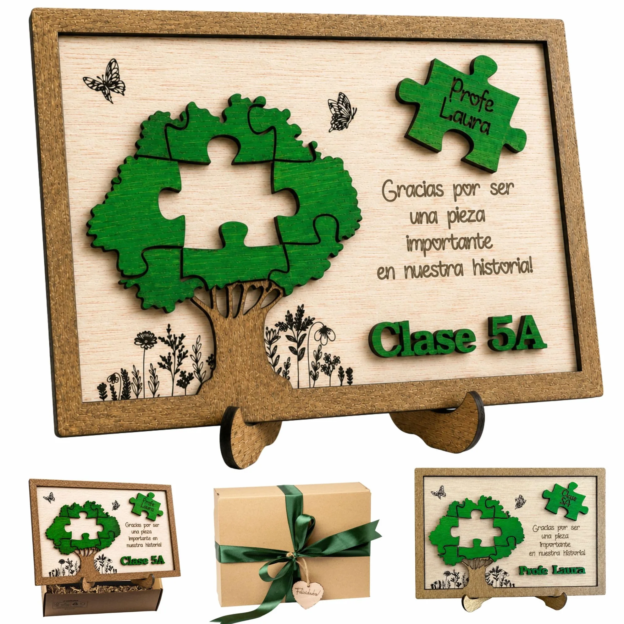 Regalo Profesora Personalizado Árbol Marco Gracias Profe con Nombres | Profesor Fin de Curso|Regalo Profe Original de Madera|Profesores Infantil Primaria Guardería|Olesea