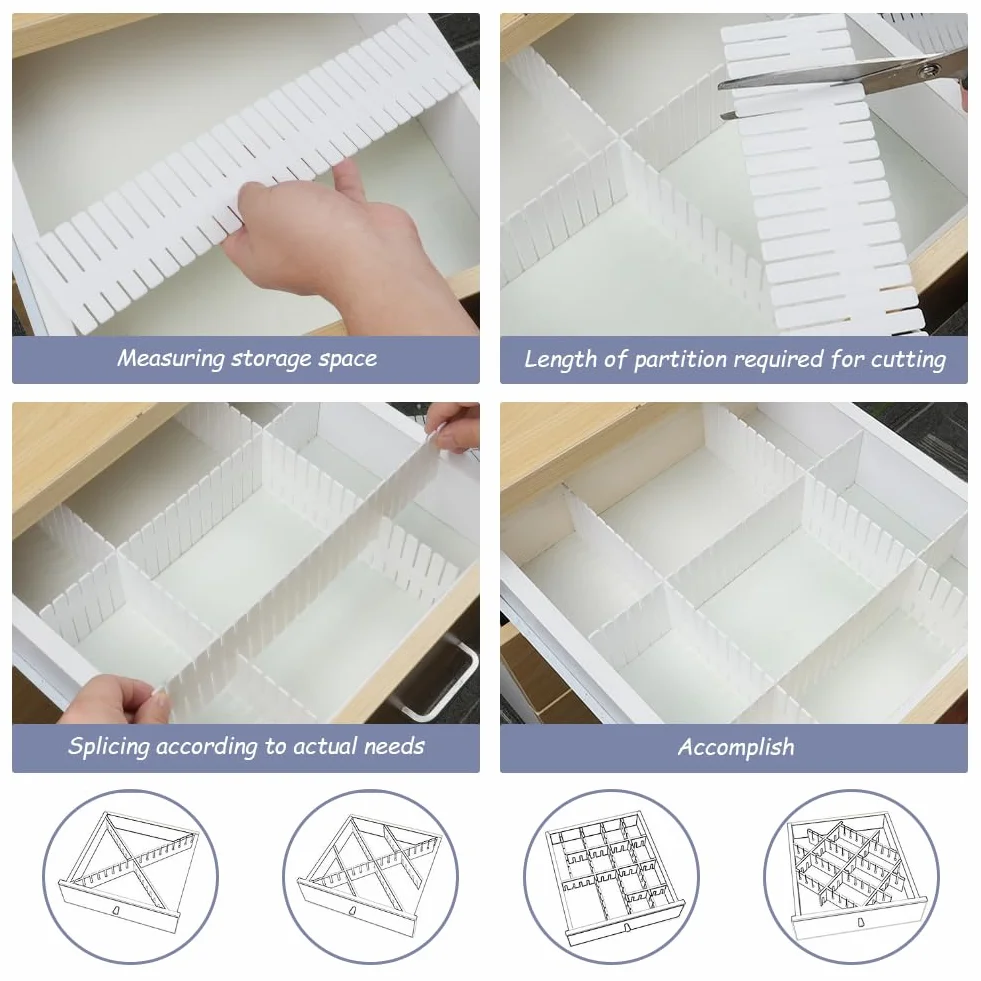 HOTUT Separadores para Cajones,16pcs Separadores de Cajones Ajustable,Organizadores de Cajones de Plástico 32x7cm,Separador de Armario Divisores para Maquillaje, Joyas, Dormitorio, Baño, Oficina