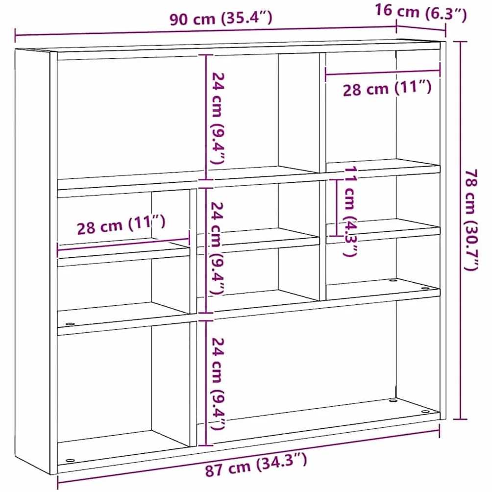 Estantería de Pared Roble Sonoma 90x16x78cm Contrachapada vidaXL