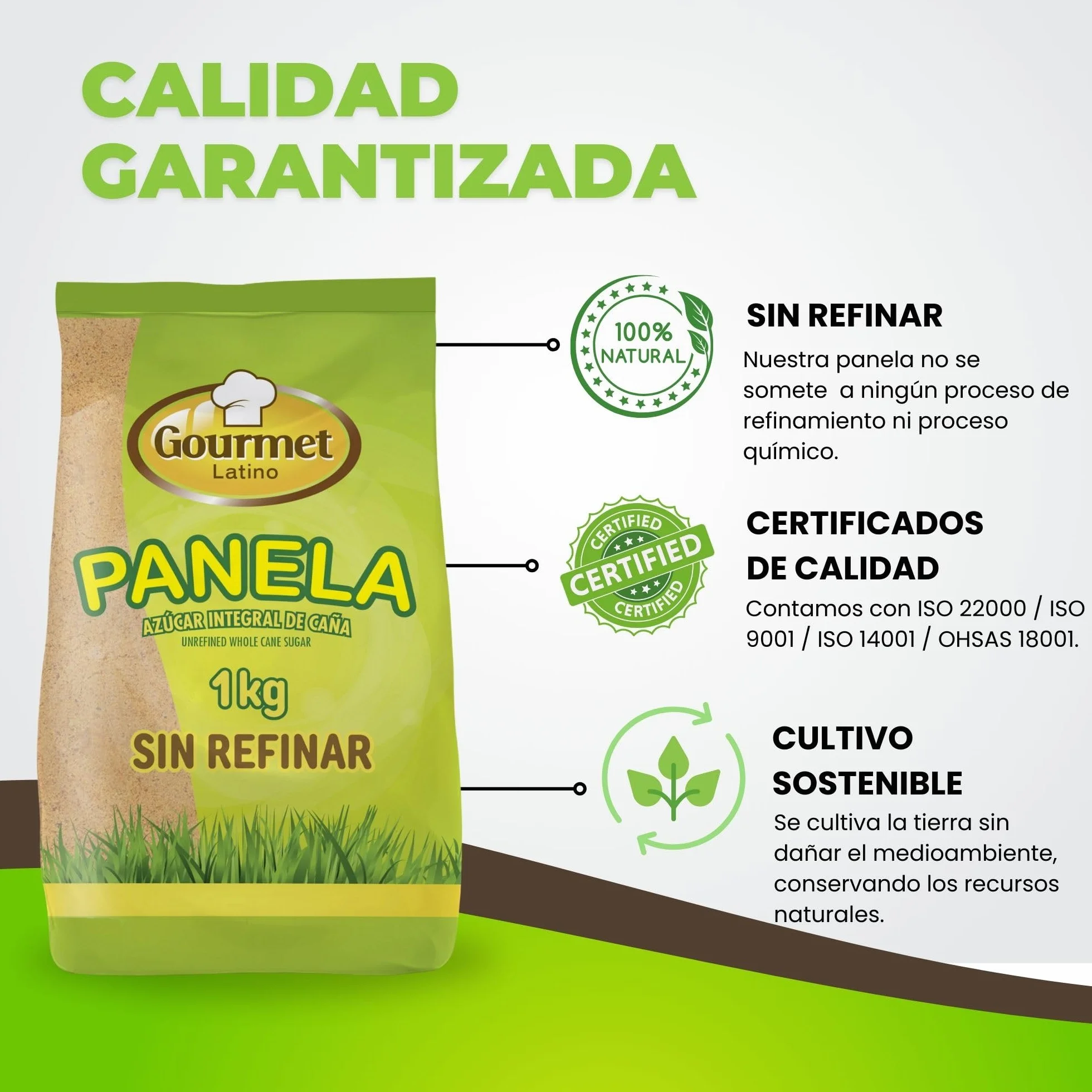 Panela Pulverizada 1 kg Rica en Vitaminas y Minerales Azúcar Integral de Caña Sin Refinar Gourmet Latino