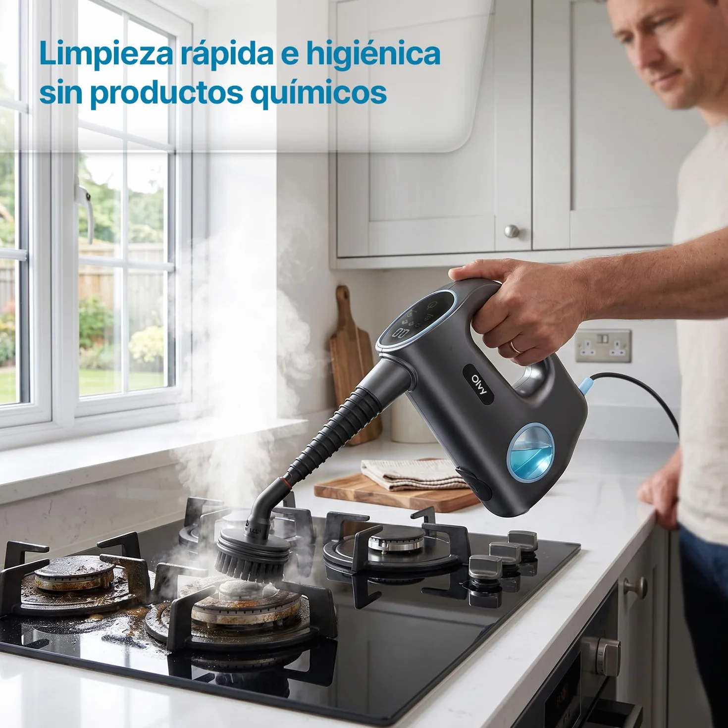 Olvy Limpiador de vapor de mano 1200W portátil alta presión 3 niveles vapor 10 piezas accesorios tanque 380 ml