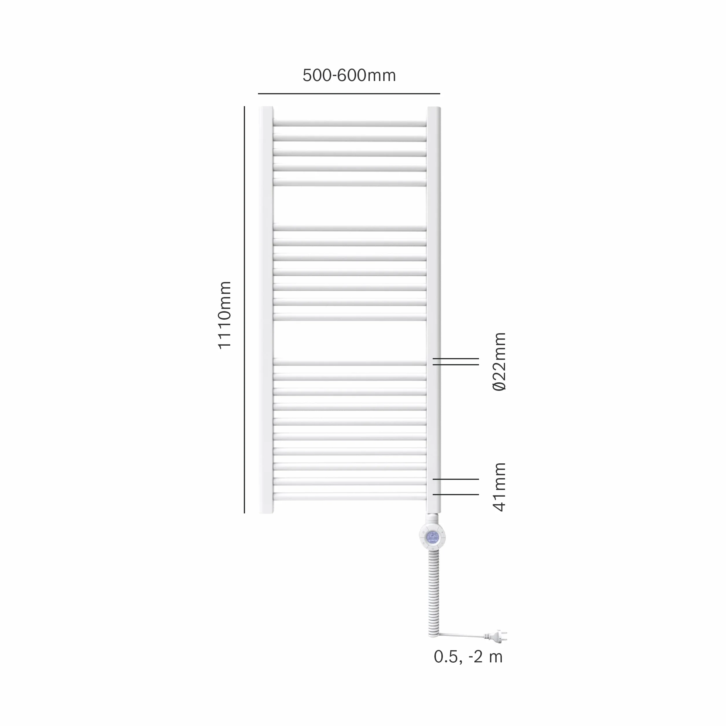 Bosch - Heat Radiator 4500 - Radiador de baño eléctrico, tamaño 1110x600 mm, 600 vatios, con toallero y termostato integrado, color blanco