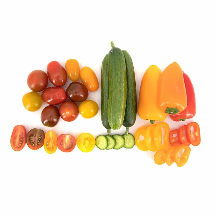 Caja Fiesta 900 g La Parcela Mezcla Cherrys Pepino Cocktail Minipimientos Tribelly Origen España Andalucía Fruta Verdura Fresca Cooperativa Granada La Palma