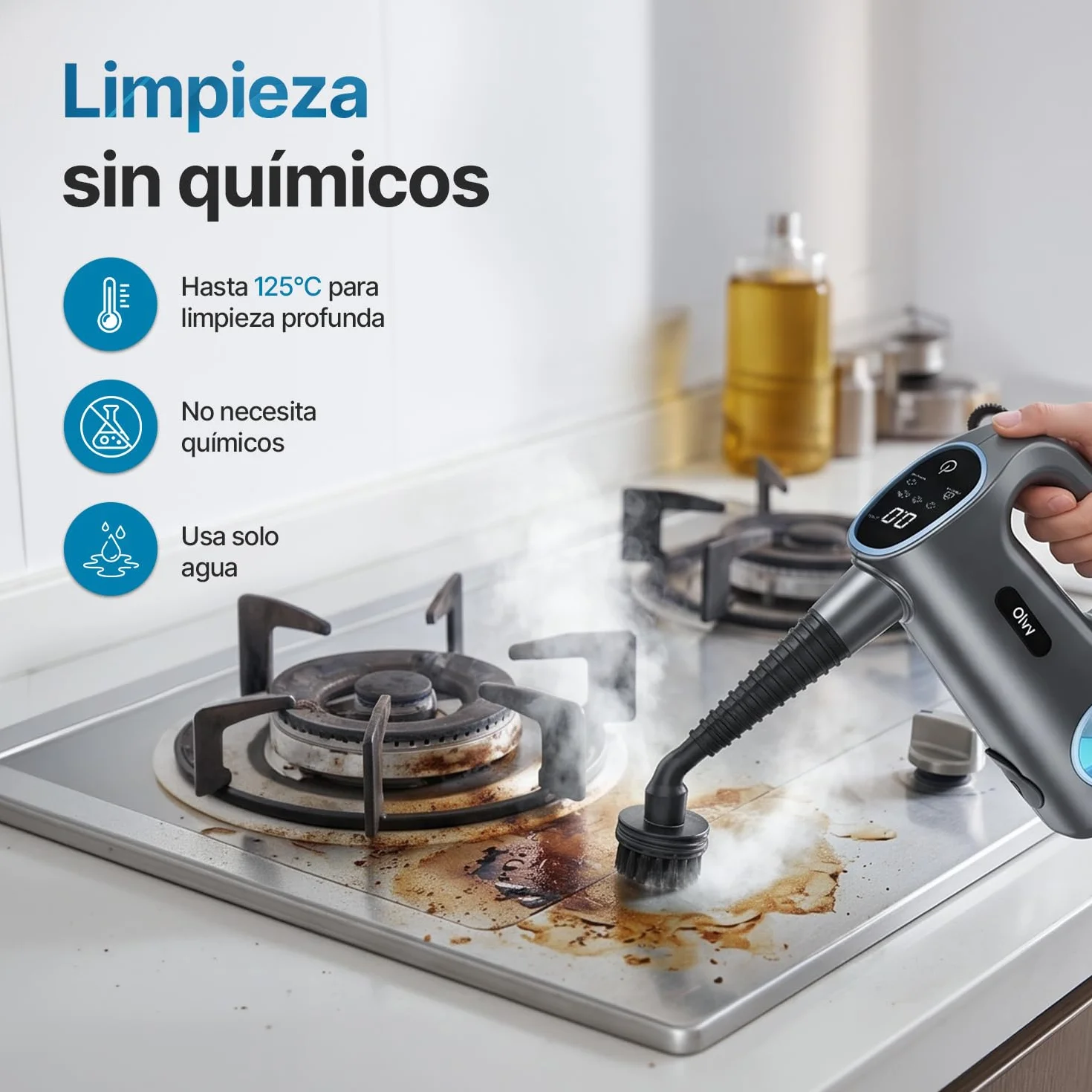 Olvy Limpiador de vapor de mano 1200W portátil alta presión 3 niveles vapor 10 piezas accesorios tanque 380 ml