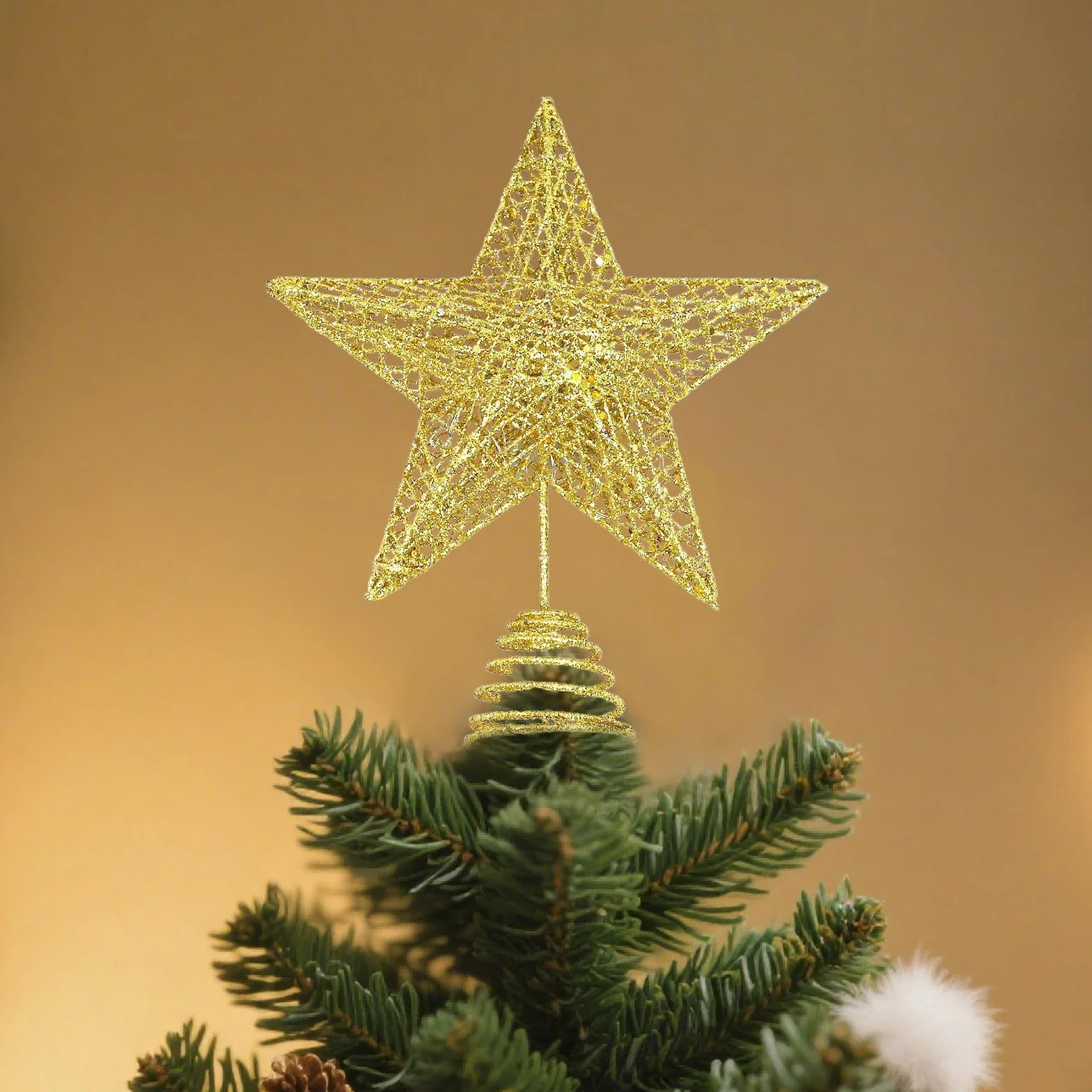 Estrella Arbol de Navidad Dorada, Grande Metal Brillante Estrella para Arbol de Navidad, Purpurina 20 cm Oro Estrellas Decoración Arbol de Navideño, Adorno Navideña para el Hogar