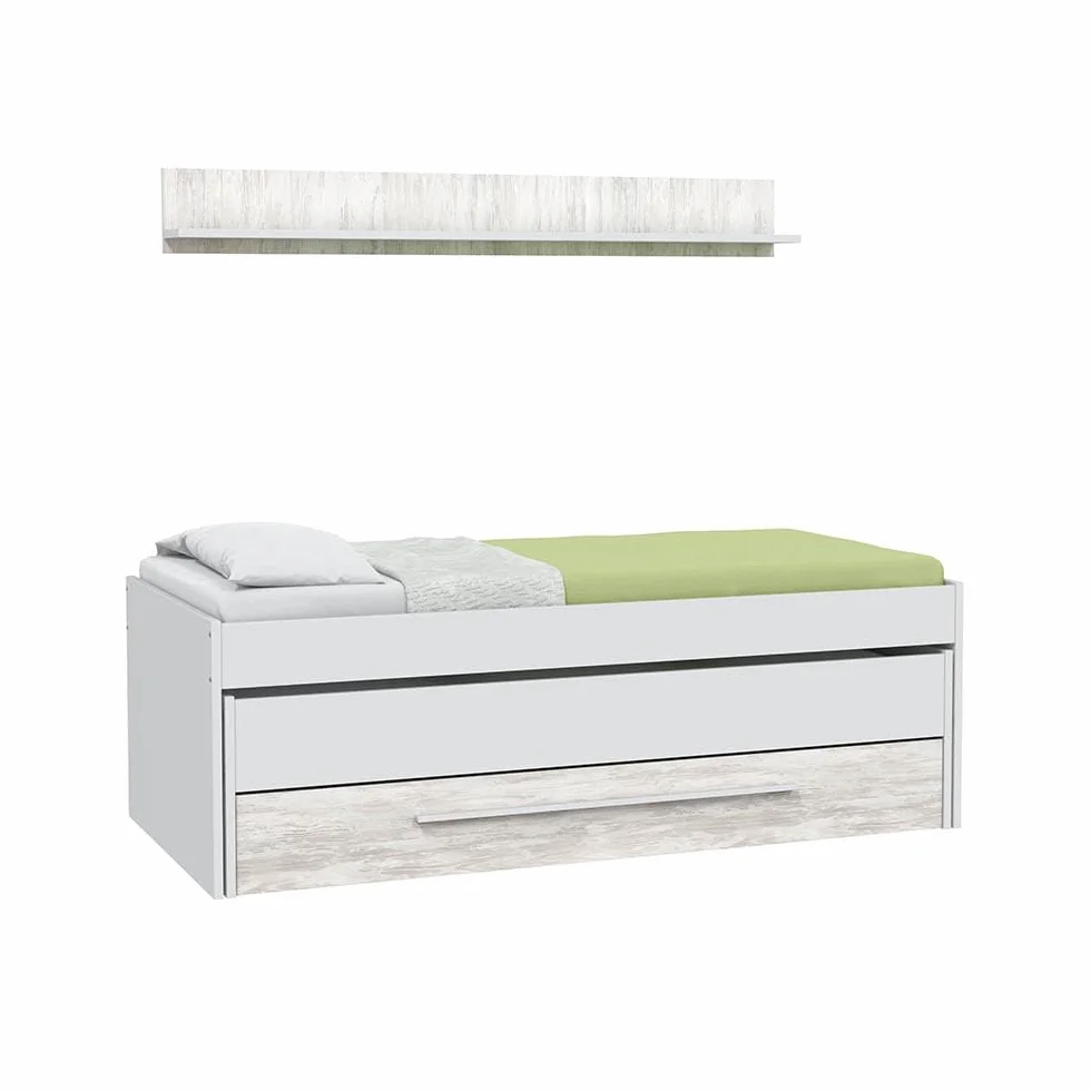 Habitdesign Cama Nido Juvenil 2 Camas Cajon Estante Infantil Blanco 199x96x65 cm