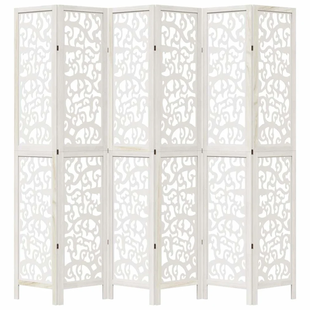 vidaXL Biombo Separador de 6 Paneles Madera Maciza Paulownia Blanco