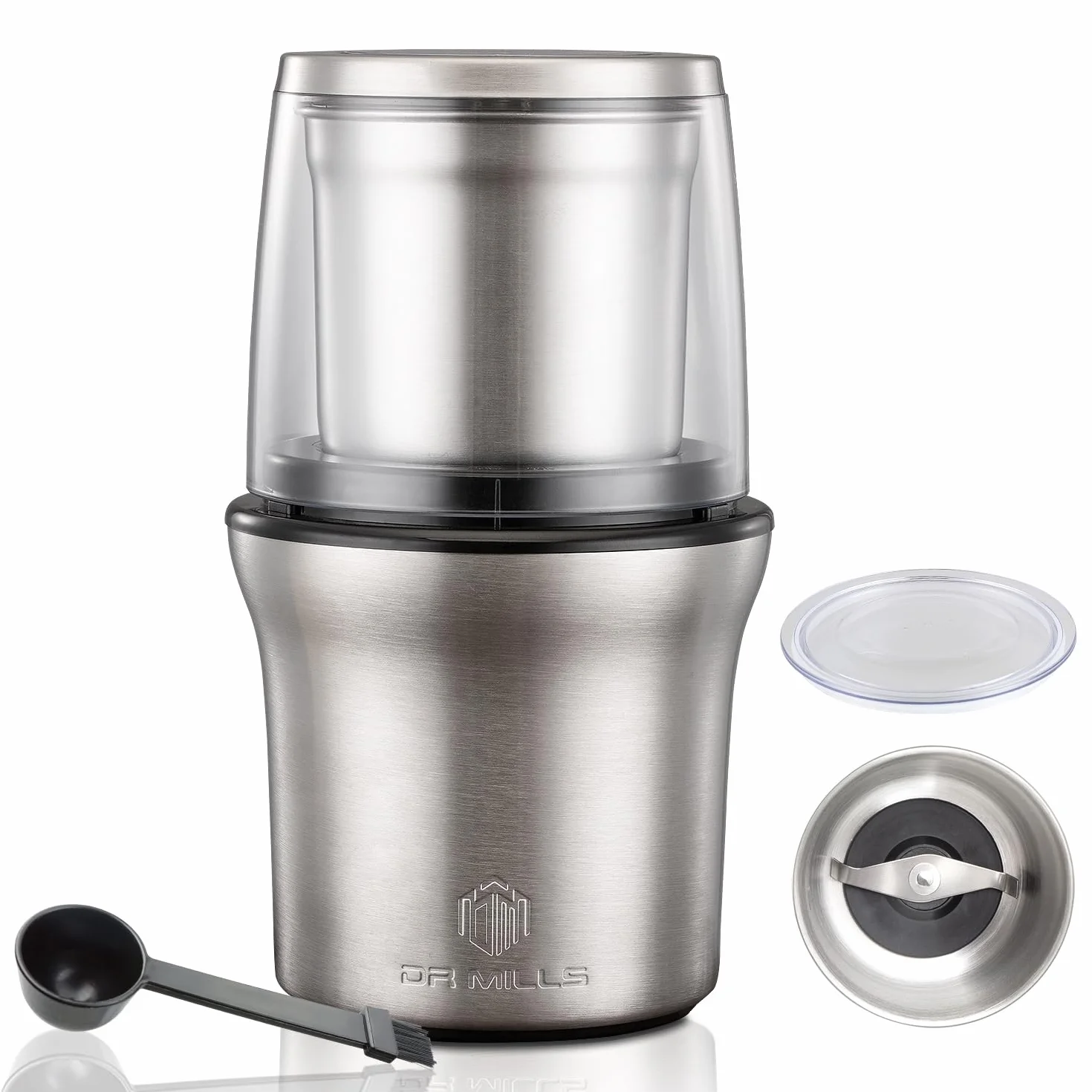 DR MILLS DM-7412N Molinillo eléctrico de especias y café, taza extraíble, cuchillo sin lavar y taza sin lavar están hechos de acero inoxidable SUS304