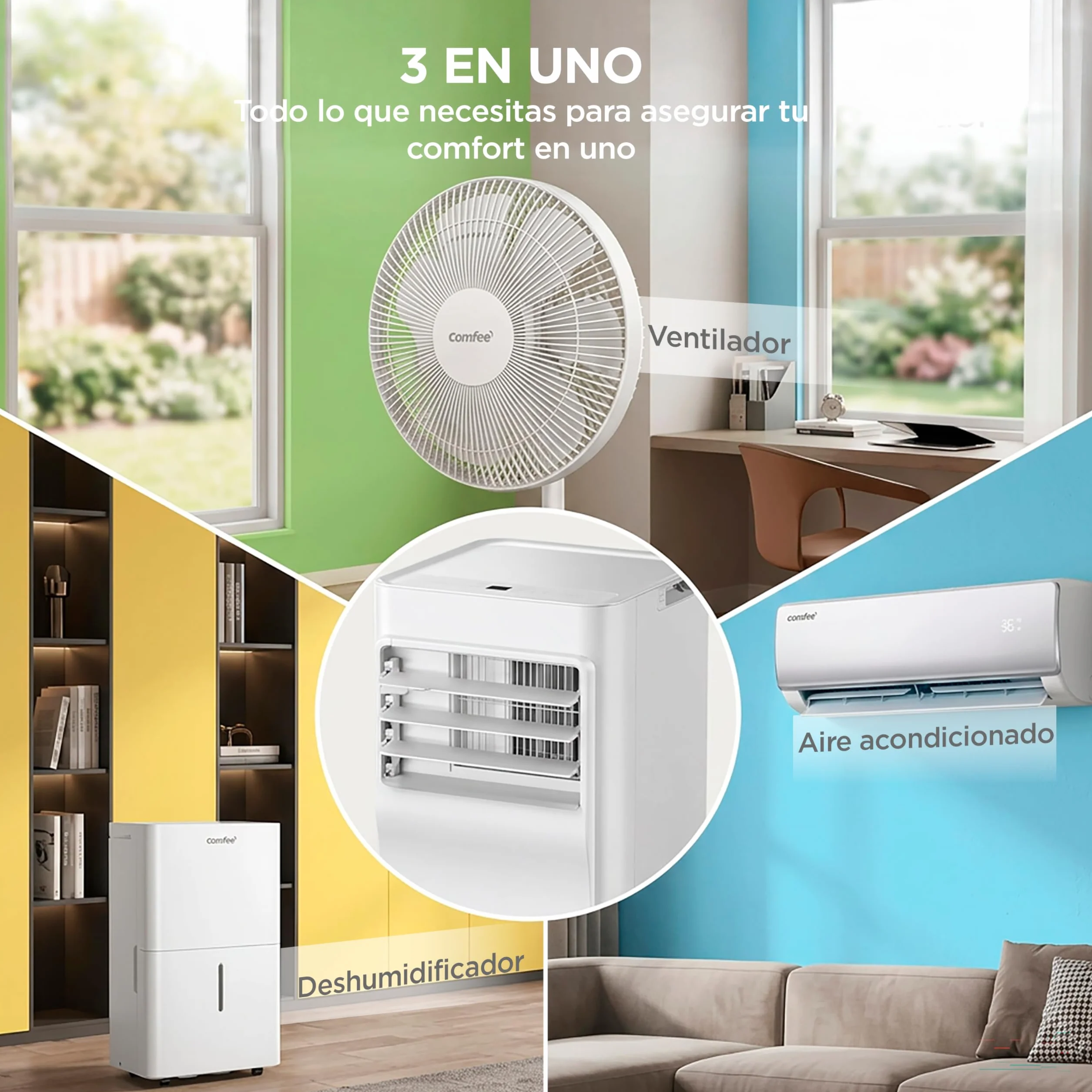 COMFEE Aire Acondicionado Portátil 3 en 1 9000 BTU 2250 Frigorías Climatizador Deshumidificador App Mando a Distancia
