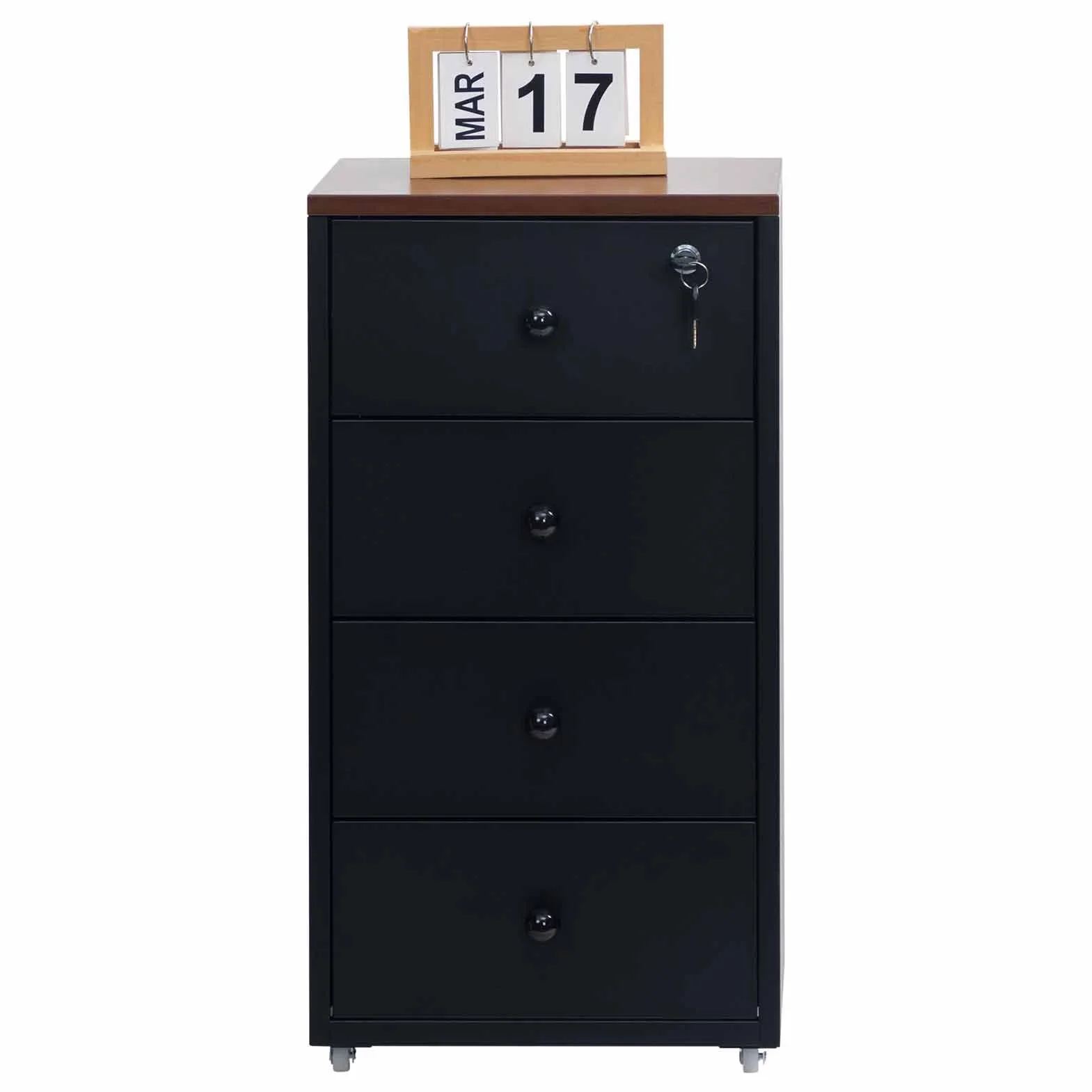 HollyHOME Gabinetes móviles, gabinete con cerradura de 4 cajones, gabinete de almacenamiento de metal con ruedas para oficina en casa en formato carta A4, negro