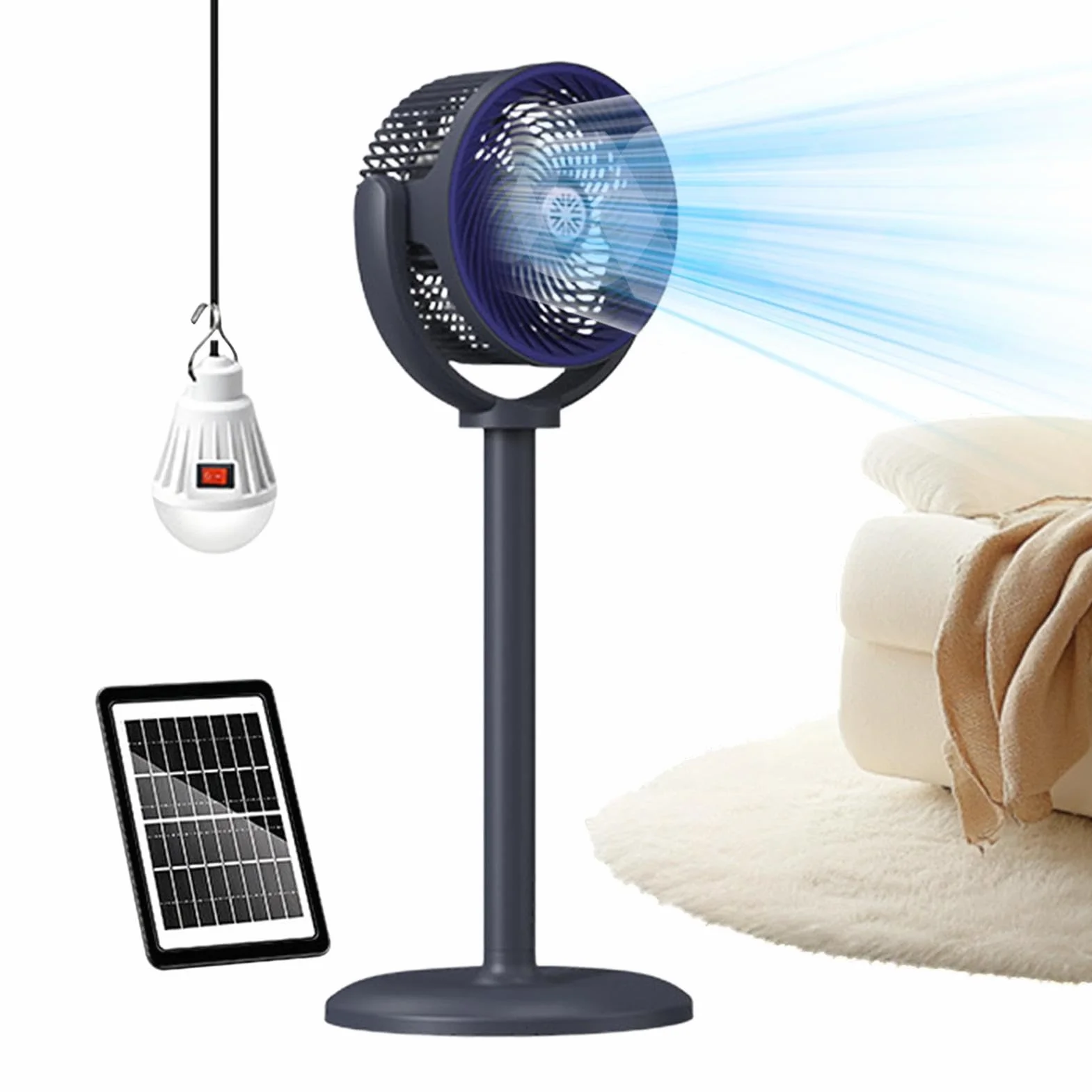 Ventilador Vertical Alimentado Con Energía Solar USB Recargable 5 | Ventilador de Pedestal Para Dormitorio Oficina Camping Jardín Balcón Patio