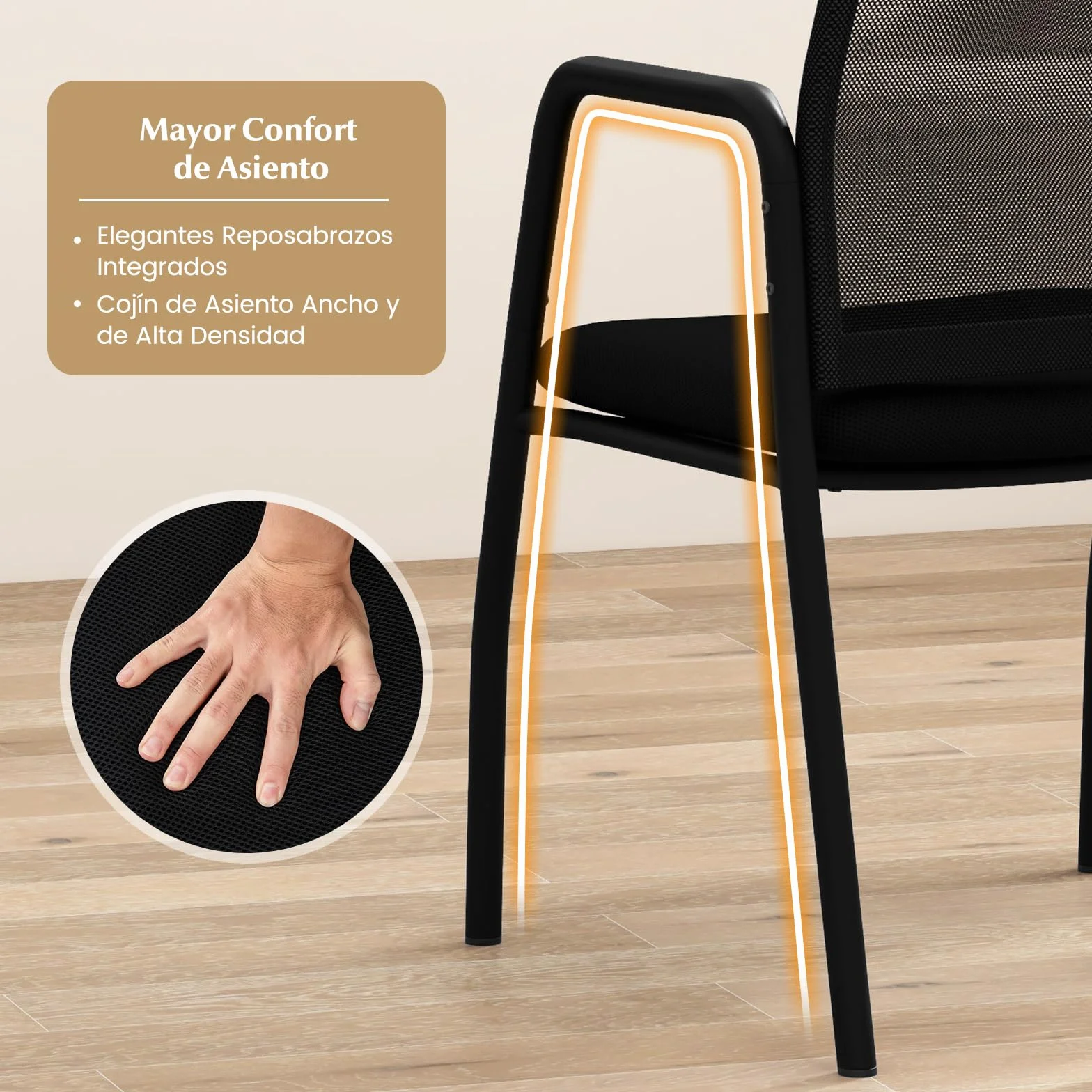 COSTWAY 2 Sillas Sala de Espera, Brazos y Asiento Acolchado, Malla, Respaldo Ergonómico, Carga 150kg, Negro