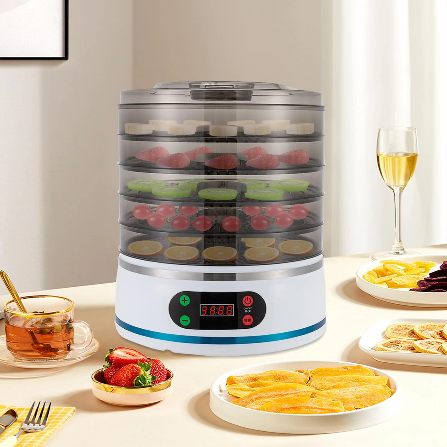 Deshidratador eléctrico de 350 W, 5 pisos, 28 x 32 cm para frutas, verduras, carne y hierbas