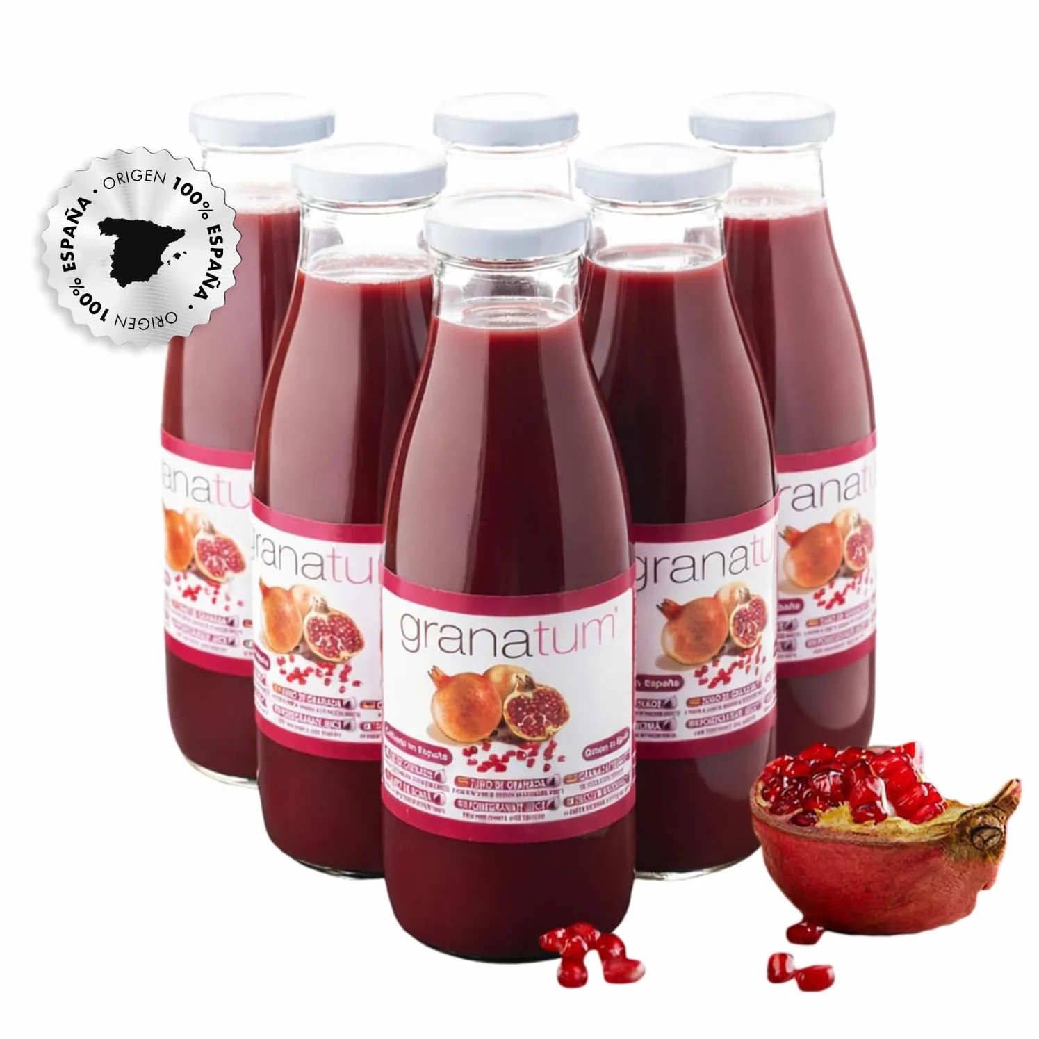 Granatum Plus Pack de 6 Botellas de Zumo de Granada Natural 750ml 100% Exprimido Sin Azúcares Añadidos