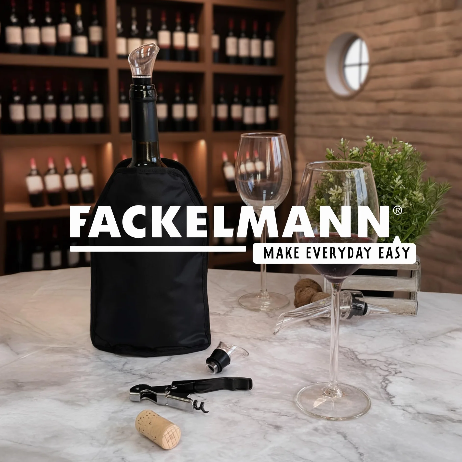 Fackelmann Set de Accesorios para Vino, Incluye 2 Fundas Enfriadoras para Botellas de Vino y Cava, Nylon con Gel Enfriador