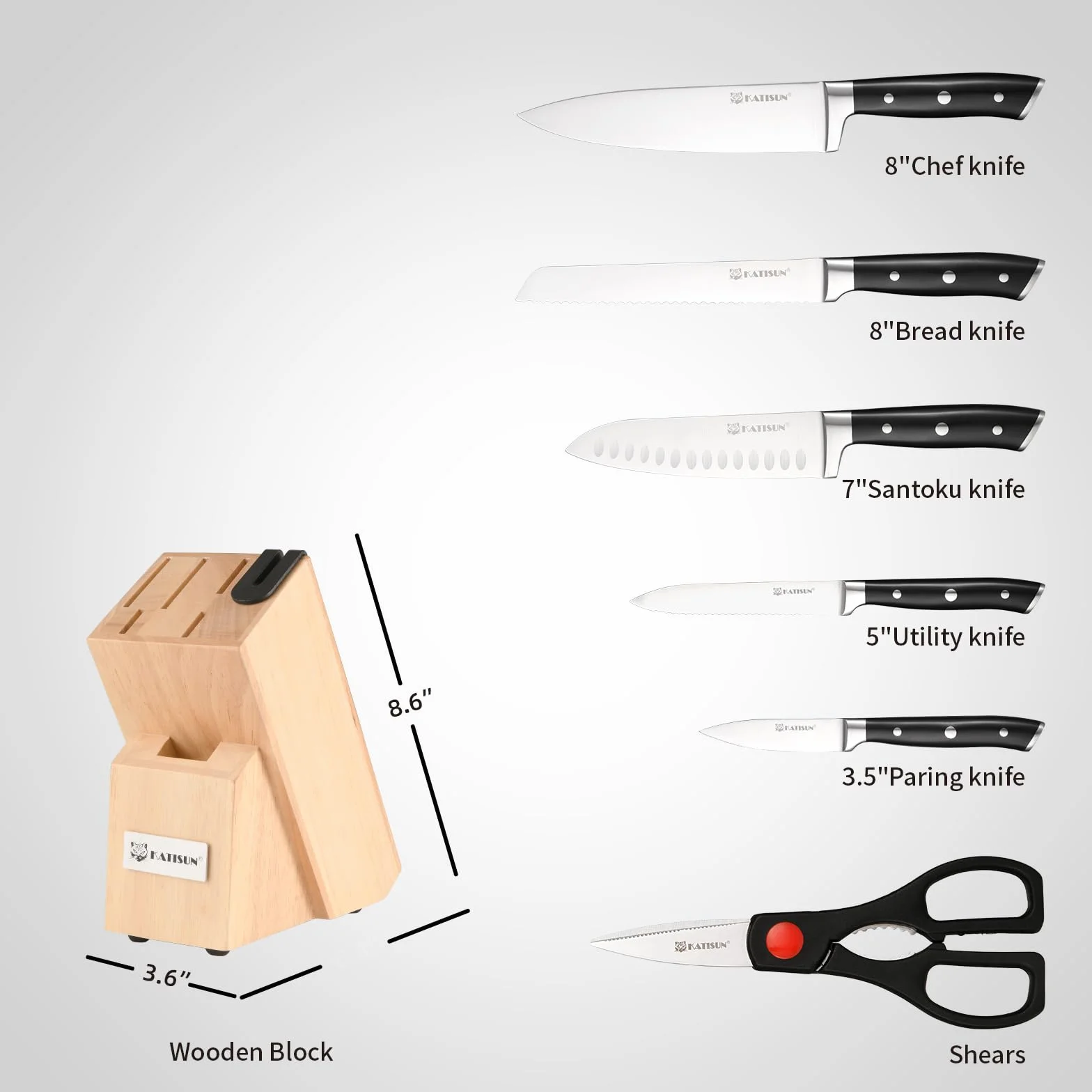 Juego de cuchillos de 8 piezas de acero alemán 1.4028 con mangos pulidos para mayor comodidad y durabilidad, bloque de cuchillos con cuchillos, juego de cuchillos de cocina profesional