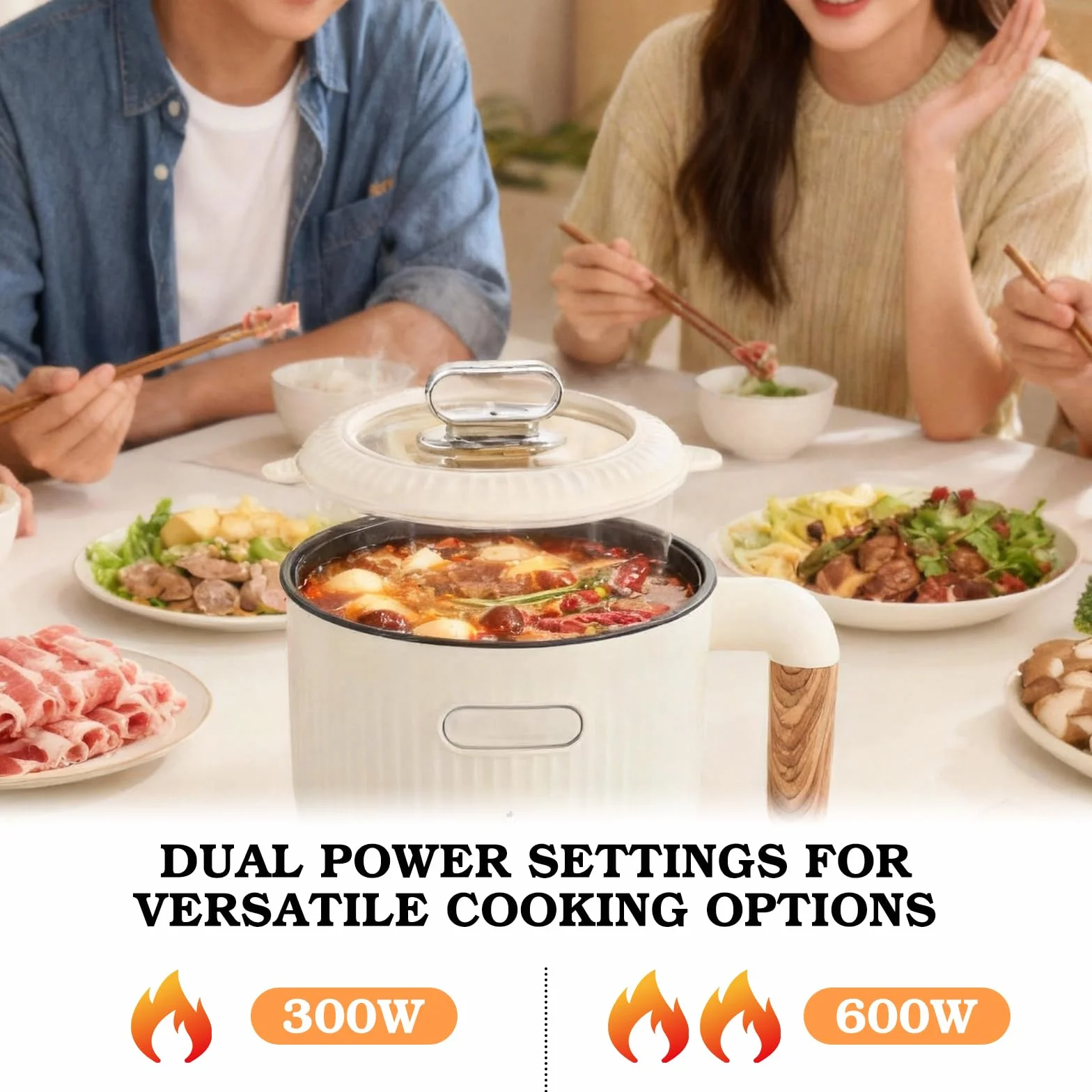 Olla eléctrica antiadherente 2L, multicocina portátil con vapor, mini olla de sopa rápida